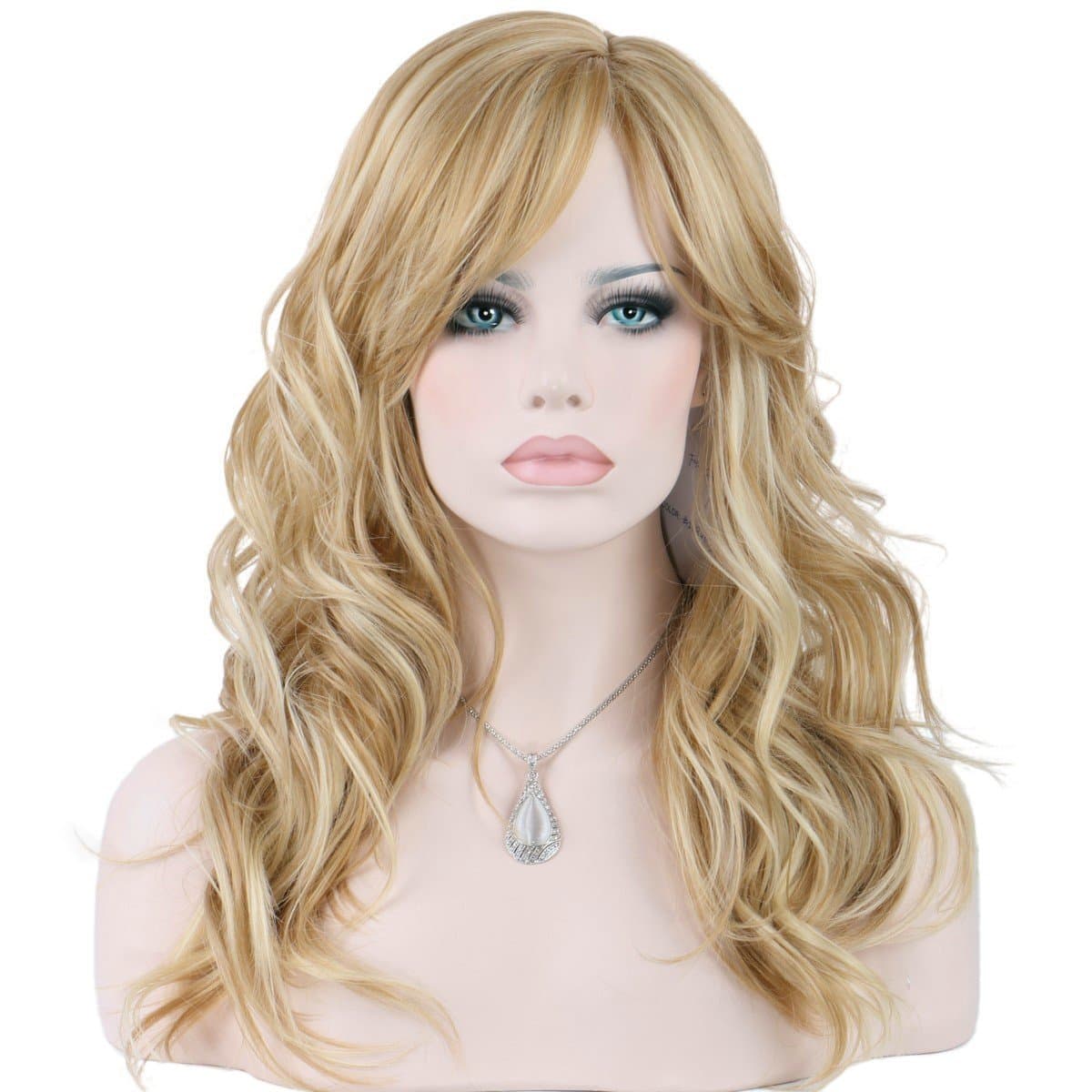 Synthetic Blonde Wig Long Wavy Light Golden Blonde with Pale Blonde Highlights KATE #24BH613