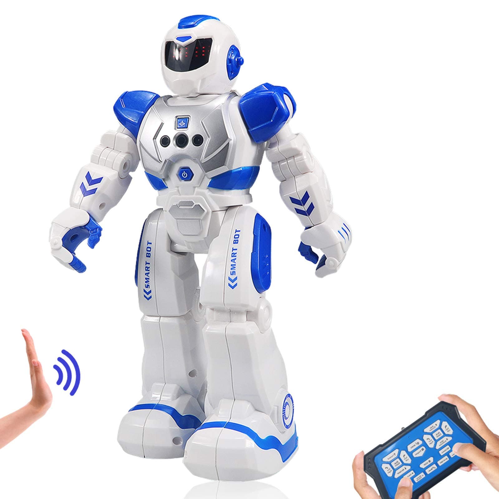 Remote Control Robot for Kids,Intellectual Gesture Sensor Programmable Robots with Infrared Controller Early Education Toys can Dance Sing Walk,Best Gift for Children (Blue/White)