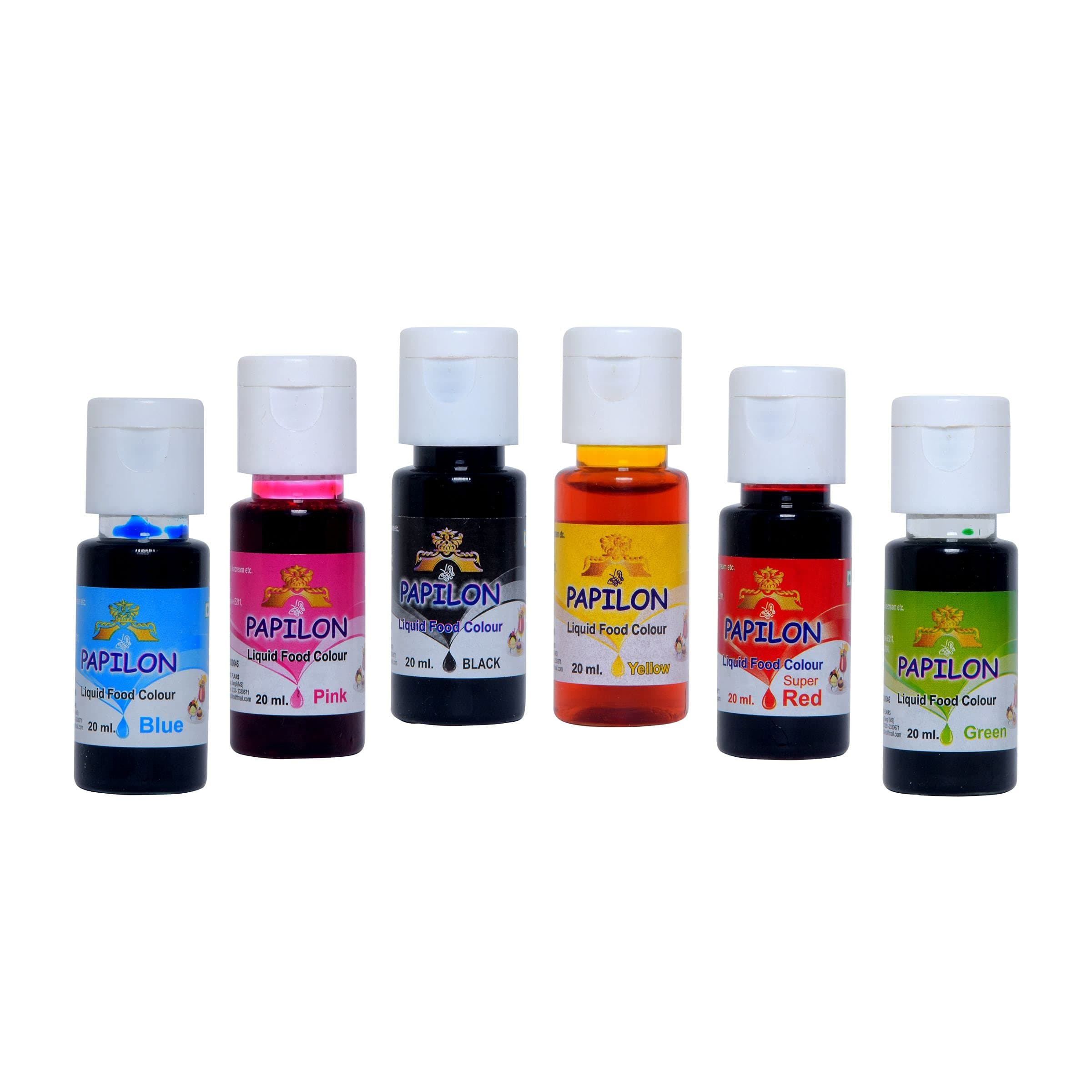 PAPILON 6 Shades Of Liquid Food Color (20 Ml X 6 Bottle) Multicolor