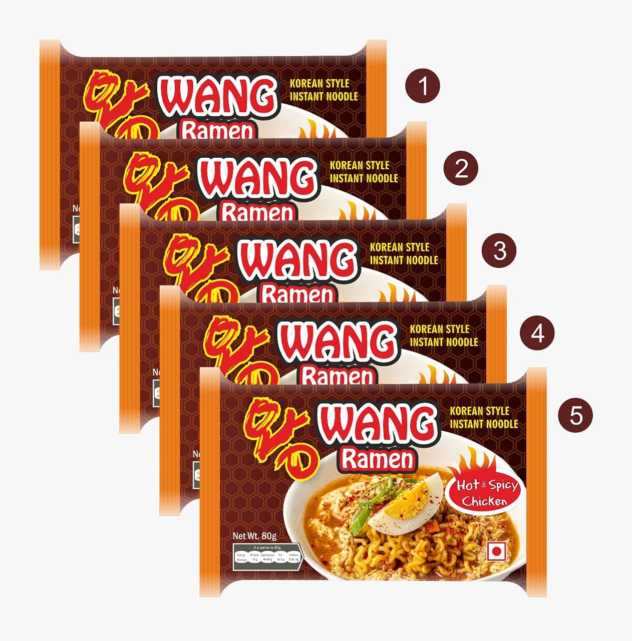 Wang Ramen Korean Style Hot And Spicy Chicken Noodles (Pack Of 5), 1.07 Kilograms