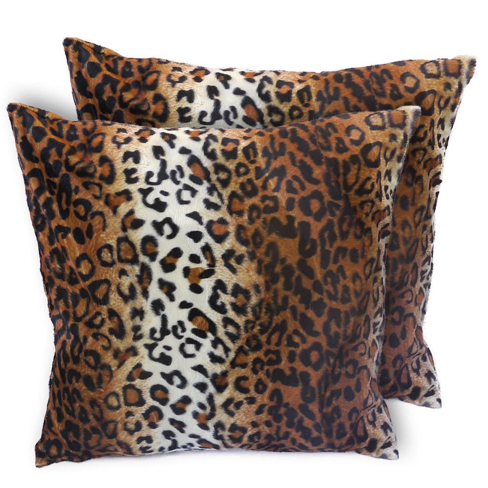 CushionArt Purfect Faux Fur Throw Pillow Covers - Luxury Feel - Leopard Pattern Cushion Covers - 18x18in - Set of Two