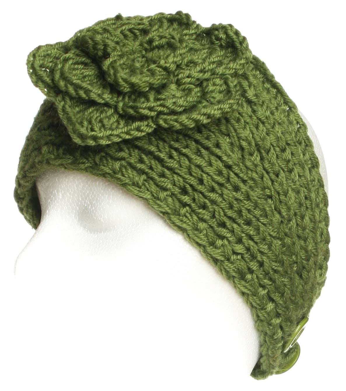 Dry77 Knitted Flower Headband Hat for Women, Green, Wide