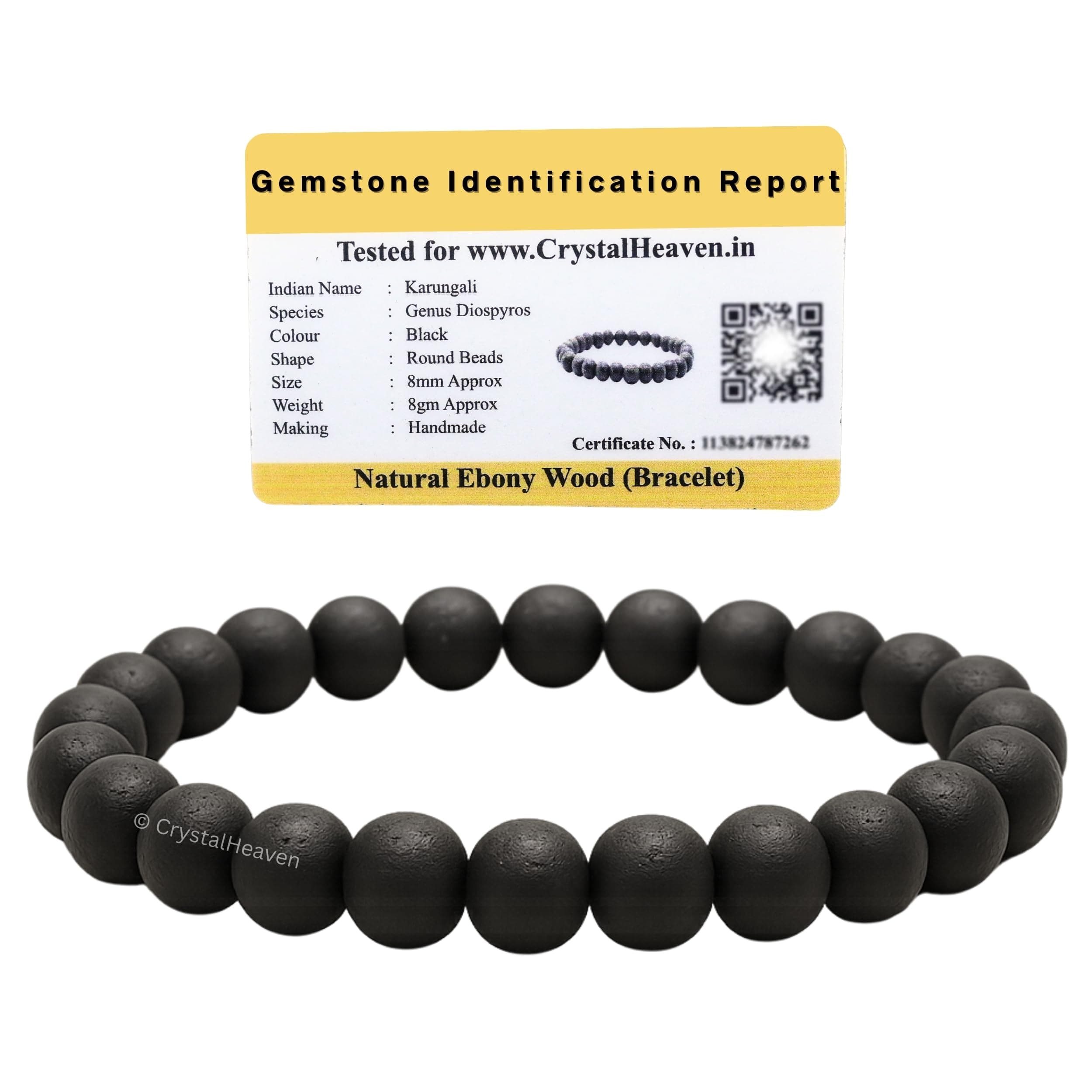 Crystal Heaven Certified Karungali Bracelet Original for Men Women - Black Ebony Wood Bracelet - Original and Natural Karukali Malai for Men Women Pooja Supplies (Elastic)