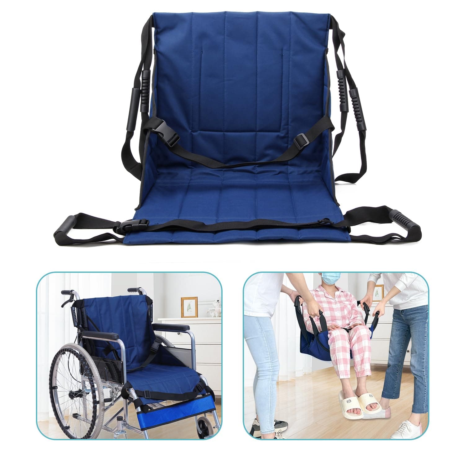 Patient Lift Stair Slide Board Transfer Emergency Evacuation Chair Wheelchair Belt Safety Full Body Medical Lifting Sling Sliding Transferring Disc Use for Seniors,Handicap (Blue - 4 Handles)