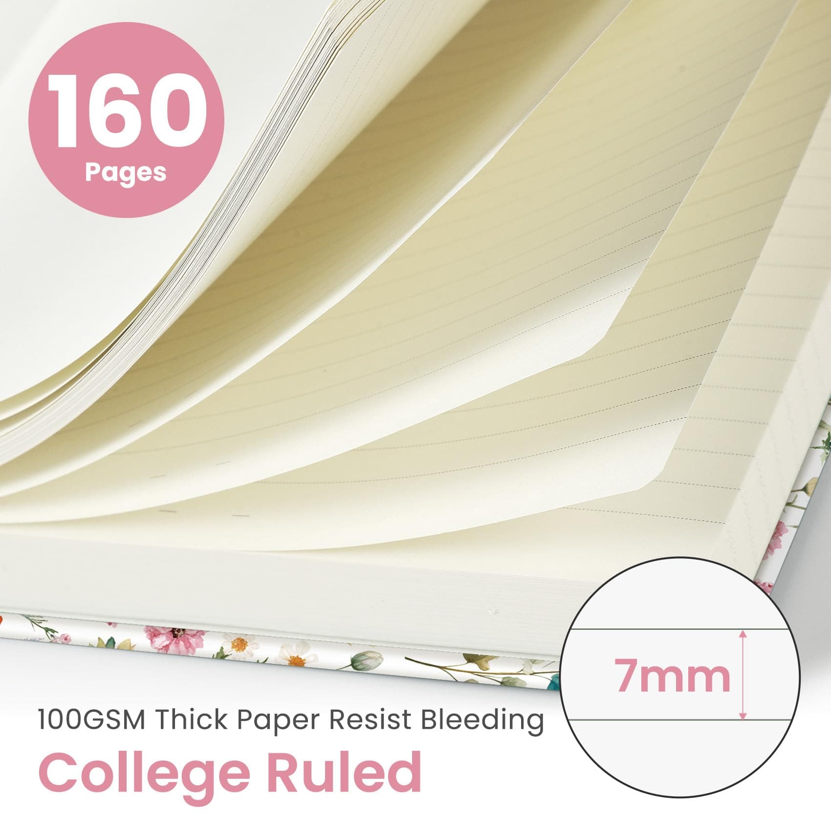 Taja Lined Journal Notebook for Women & Men, Hardcover Leather Journal for writing, A5 College Ruled Notebook for Work & Note Taking, Perfect for Office School Home Supplies, 160 Pages, Garden