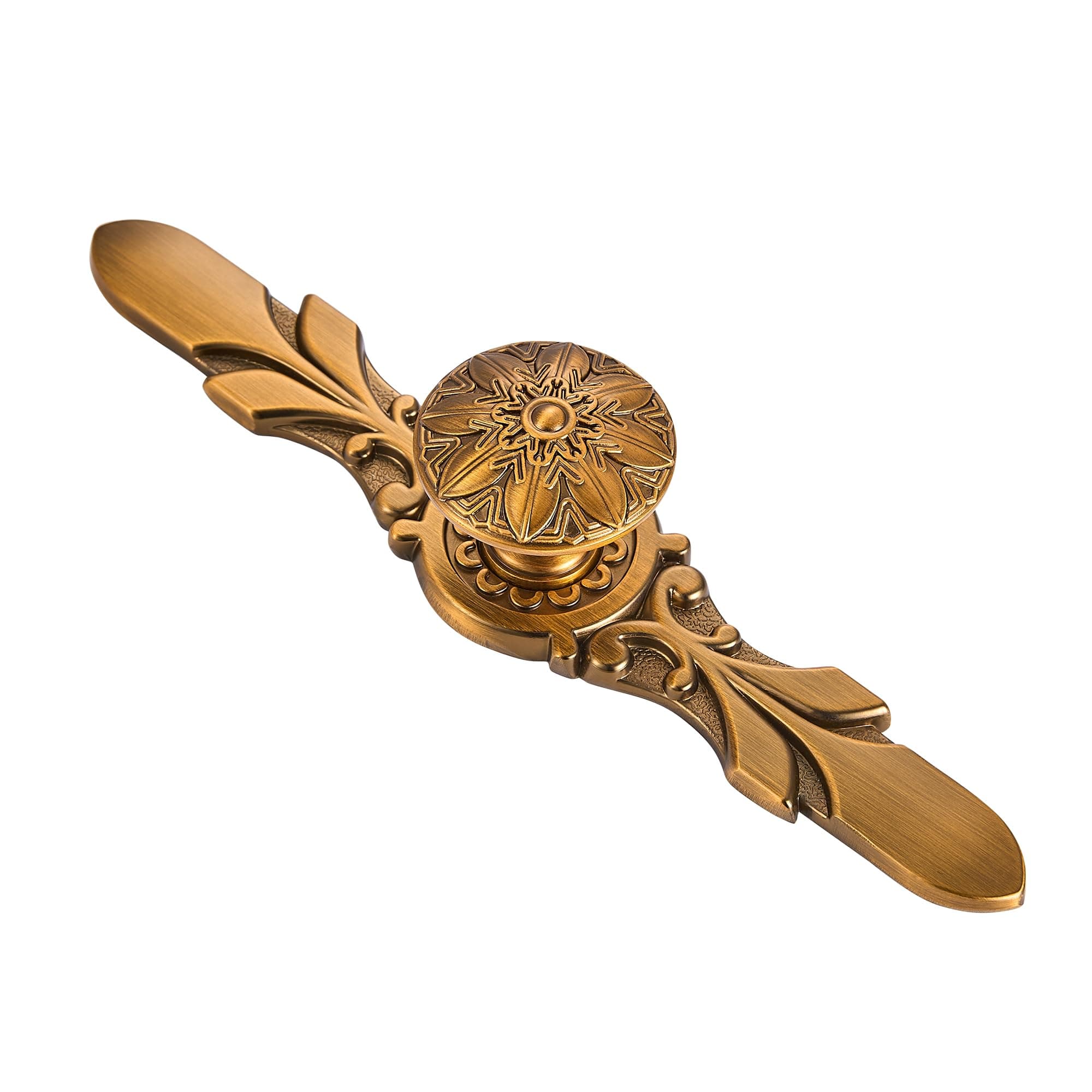 Round Drawer Knobs with Backplate - 10 Pack (1-1/4” Knob and 5-4/5” Plate), Antique Brass Cabinet Knobs for Kitchen Cabinet, Decorative Knobs for Dresser, Flower Look with Backplate