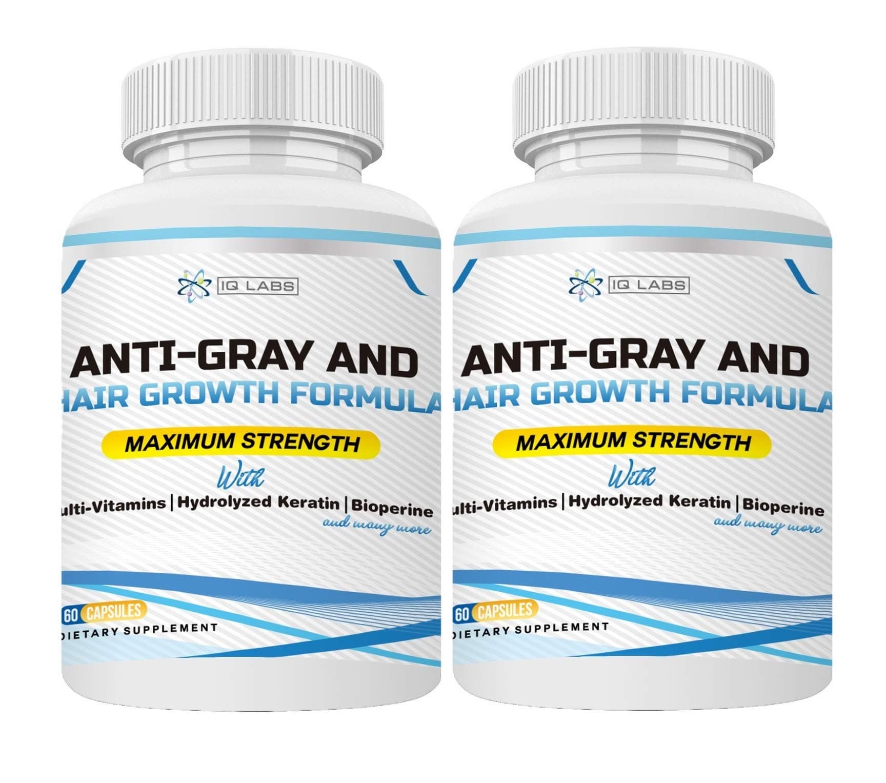Anti-Gray and Hair Growth Formula | Multivitamin Pills+ Hydrolized Keratin+Biotin+ Bioperine for Breakage & Graying Prevention | Promotes Regrowth for All Hair Types (2-Pack (120 Capsules ))