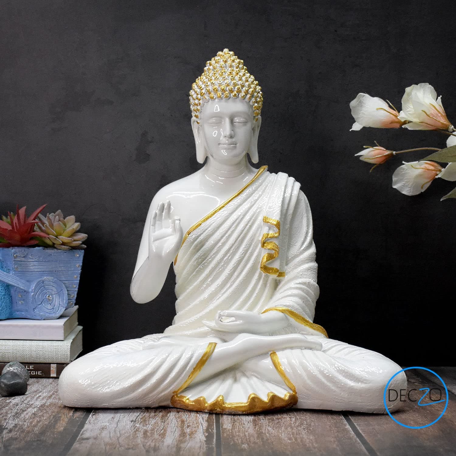 DECZO The Healing Spirit Blessing Buddha Statue : Glossy White (38x34x20 CM)