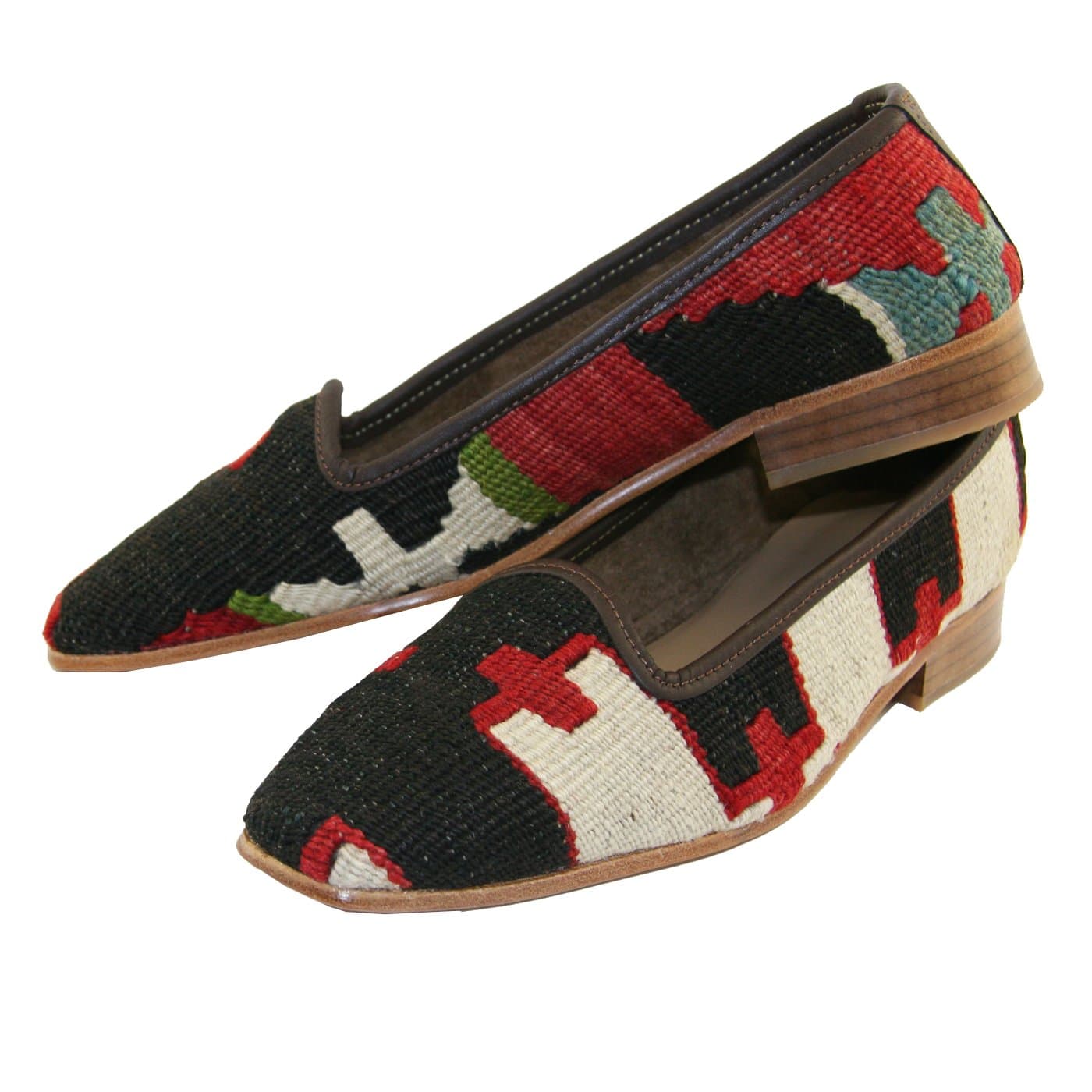 Zeyzani Black Western Cowboy Flats Kilim Kicks 1 (Black; Green; Beige; Red)