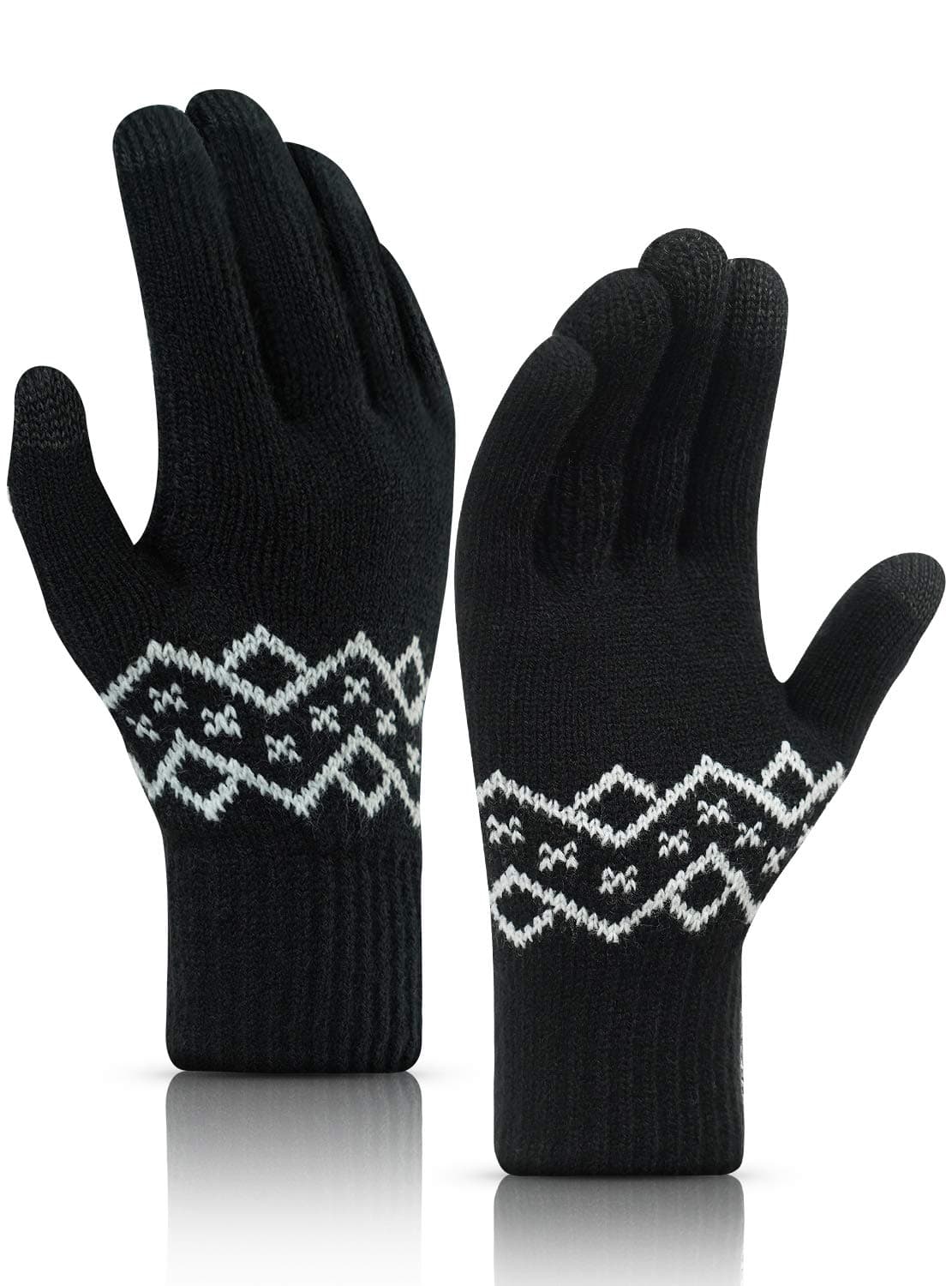 HONYAR Touch Screen Gloves, Thermal Winter Gloves Men Women, Elastic Cuff, Knit Stretchy Windproof Material, Warm Weight Light Soft Wool Lining for Driving Working Typing - Black (M)