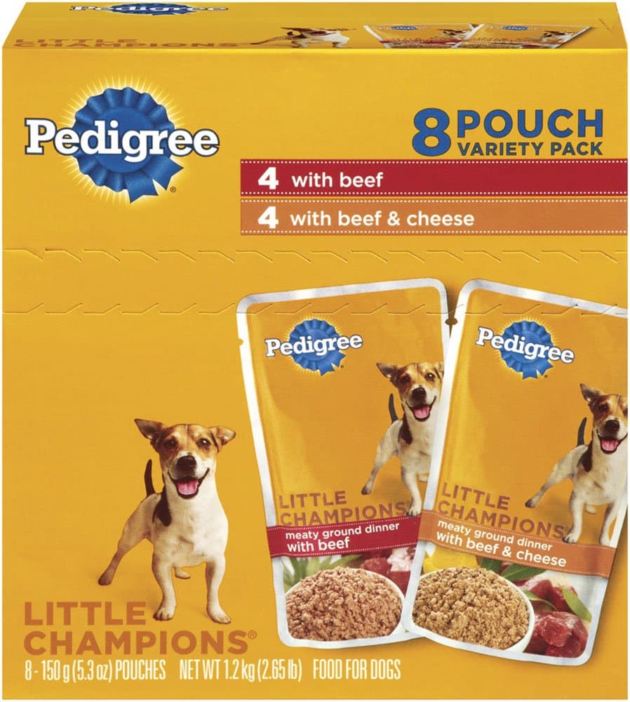 Pedigree Little Champions Meaty Ground Beef Variety Pack Wet Dog Food, 5.3 Ounce Pouches, Case Of 4
