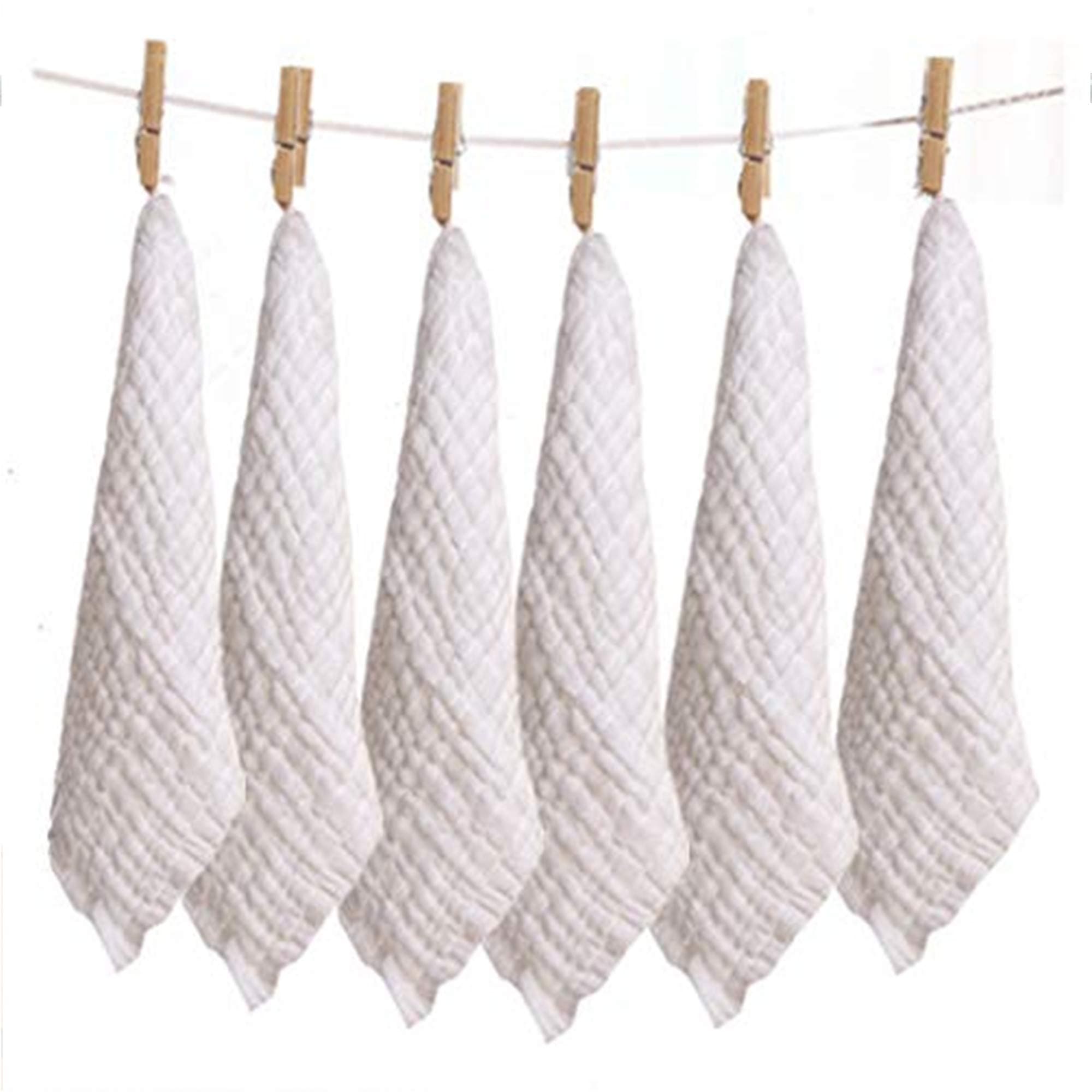 Chuanyue Baby Muslin Washcloths Set - Reusable and Extra Soft Natural Organic Cotton Baby Washcloths & Wipes-Suitable for Sensitive Skin Baby Registry as Shower Gift Set 6 Pack 10x10 Inches-White
