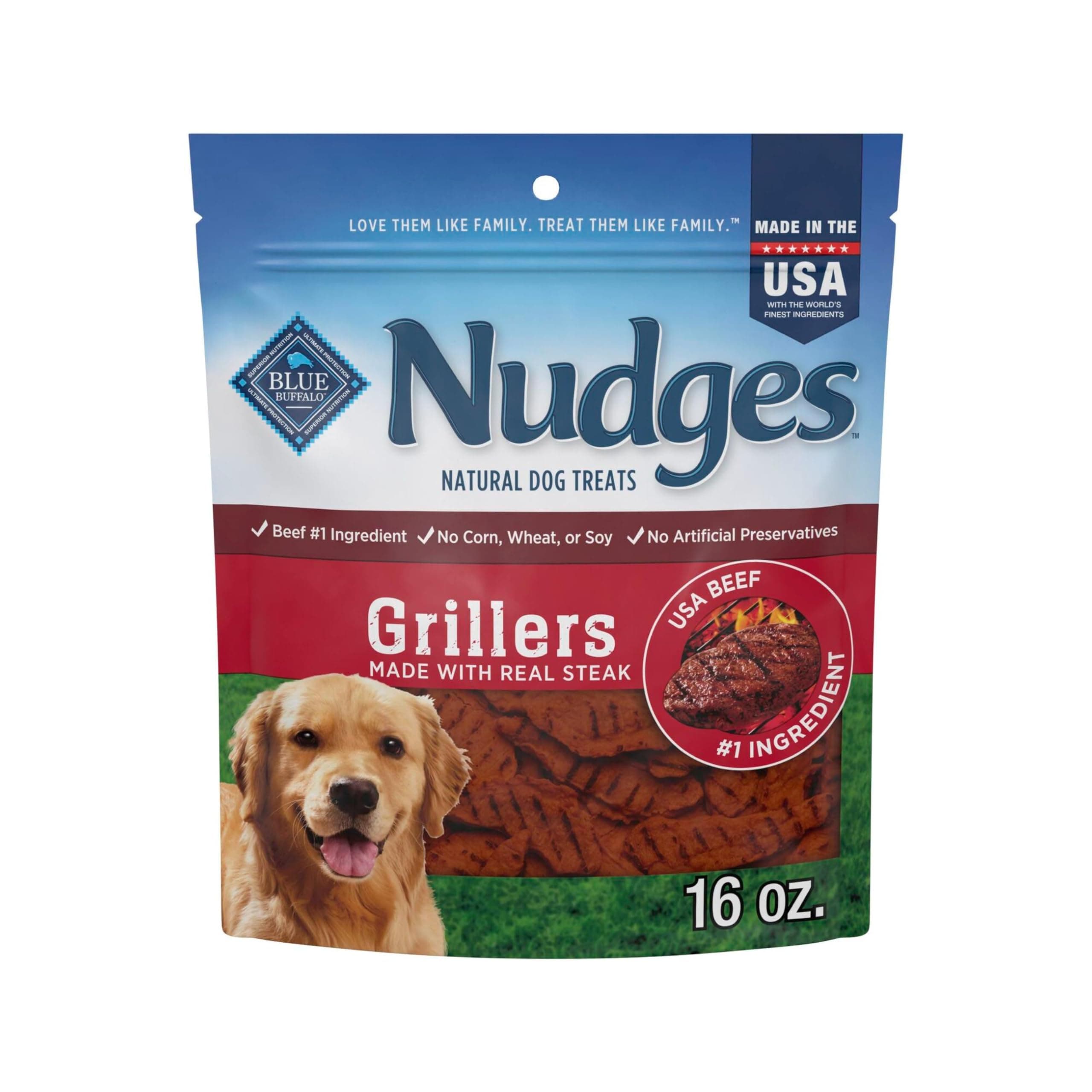 Nudges Grillers Natural Dog Treats, Steak, 16oz Bag
