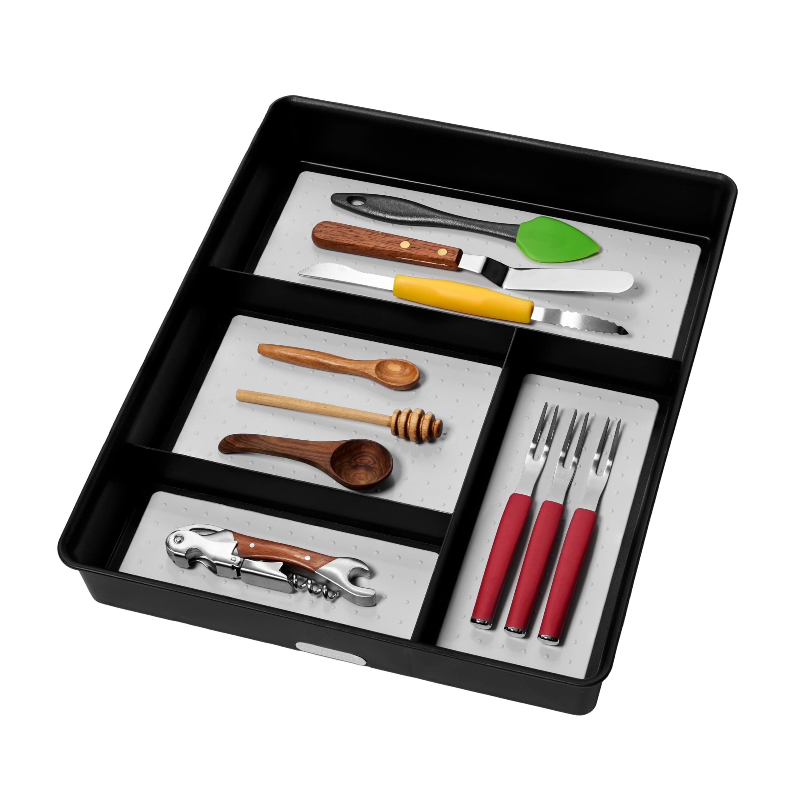 madesmart 4 Compartment Drawer Organizer, Multi Purpose Storage for Utensils, Office Tools, Cords, & Small Household Items, Tech Accessories, Arts & Crafts Supplies, Non Slip Lining, Granite