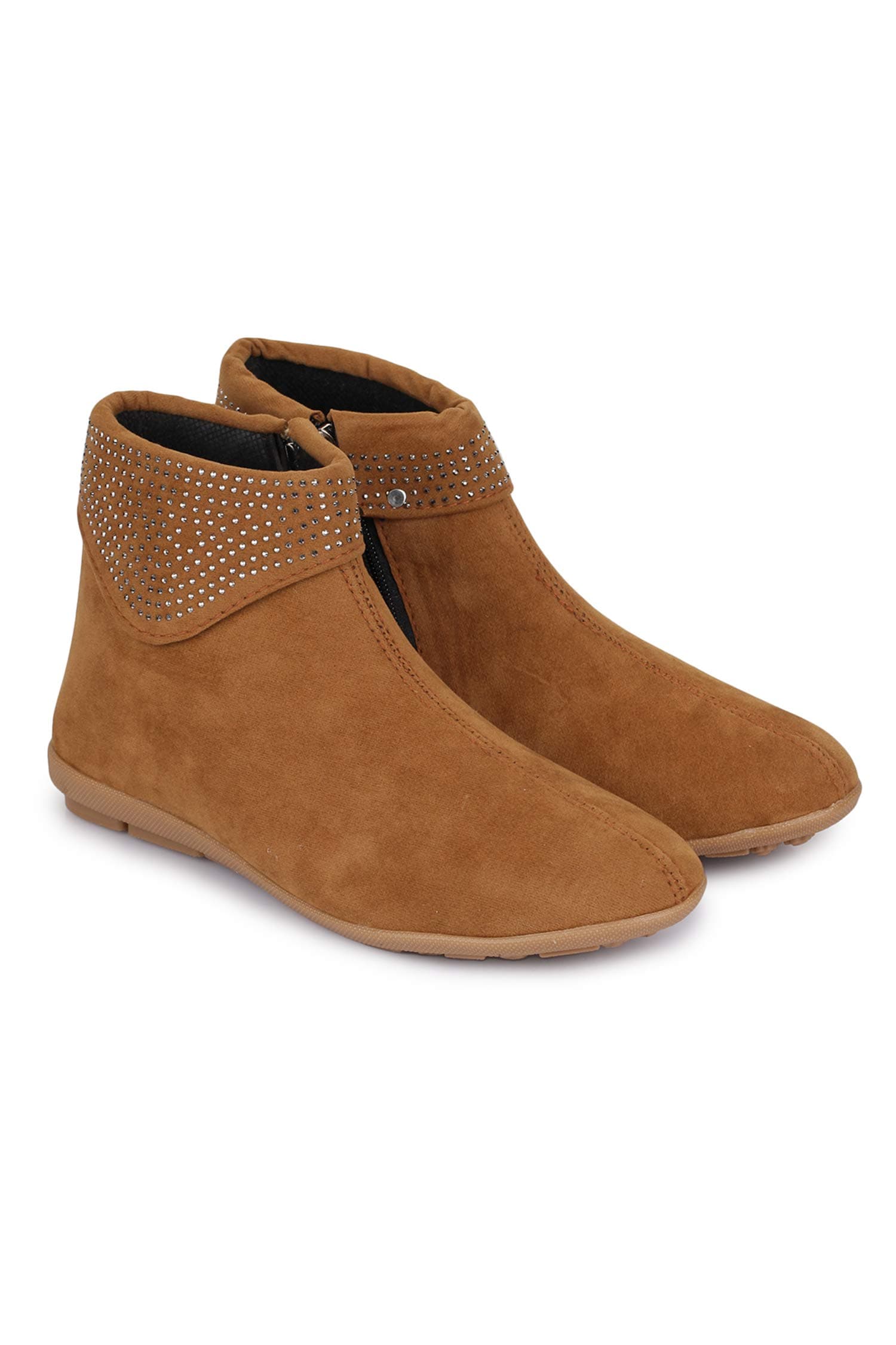 Shezone Beautiful Tan Color Velvet Material Ankle Lenth Boots for Women from GF_003_TAN