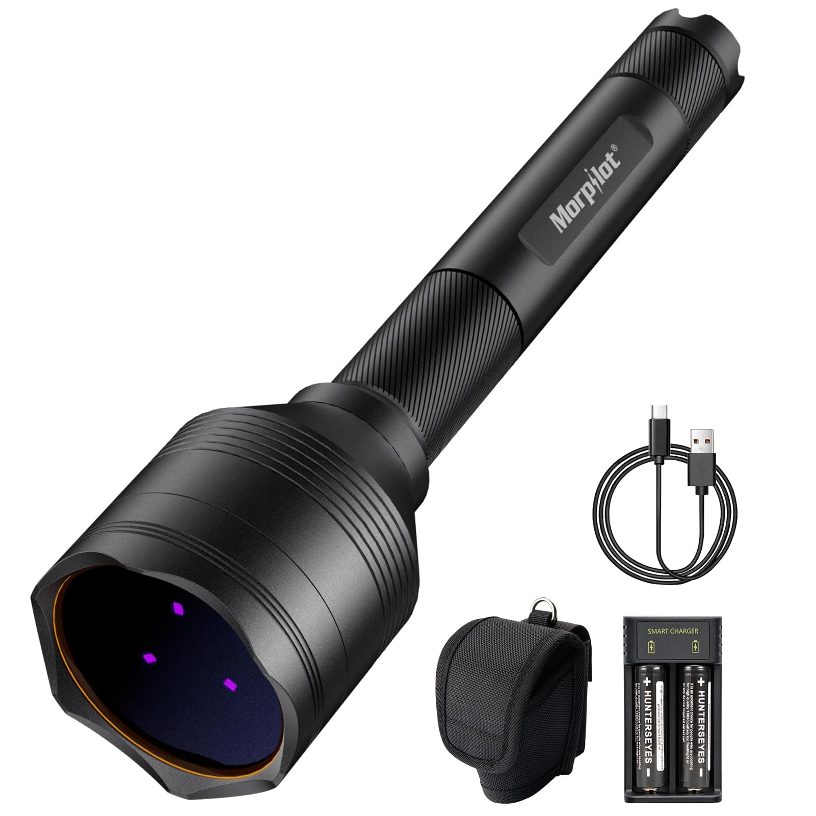 Morpilot 365nm Black Light UV Flashlight 30w, Professional Grade UV, 60ft Distance Rechargeable Black Light Flashlight for Professional Mineral and Antique Detection, Scorpion Search, etc
