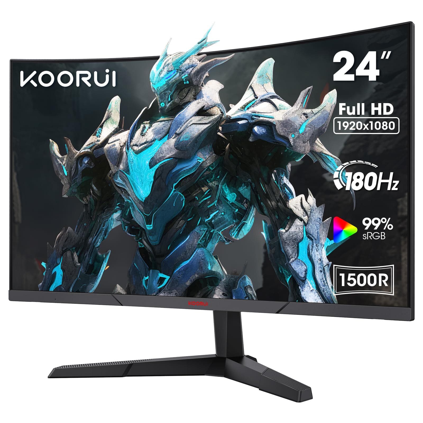 24 Inch Gaming Monitor, 180Hz Curved Monitors, FHD 1080P VA 1ms 1500R PC Monitors with Adaptive Sync, HDMI X2-DP, VESA Compatible, Tilt Adjustable, Eye Care