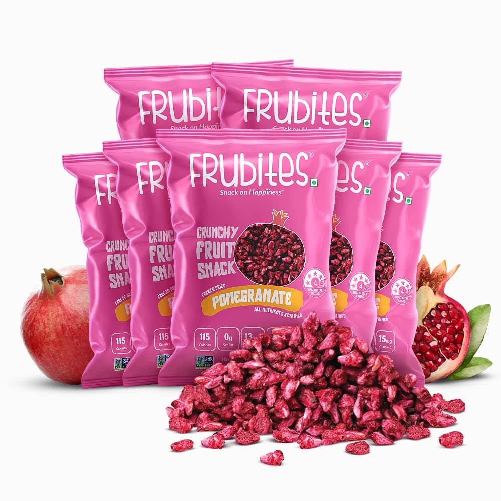 Frubites Pomegranate - Freeze Dried Fruit Snack (Pack of 5, 100 grams), Crispy, Crunchy Pomegranate Snack. No added sugar, Vegan, Gluten-Free Snacks for Kids and Adults