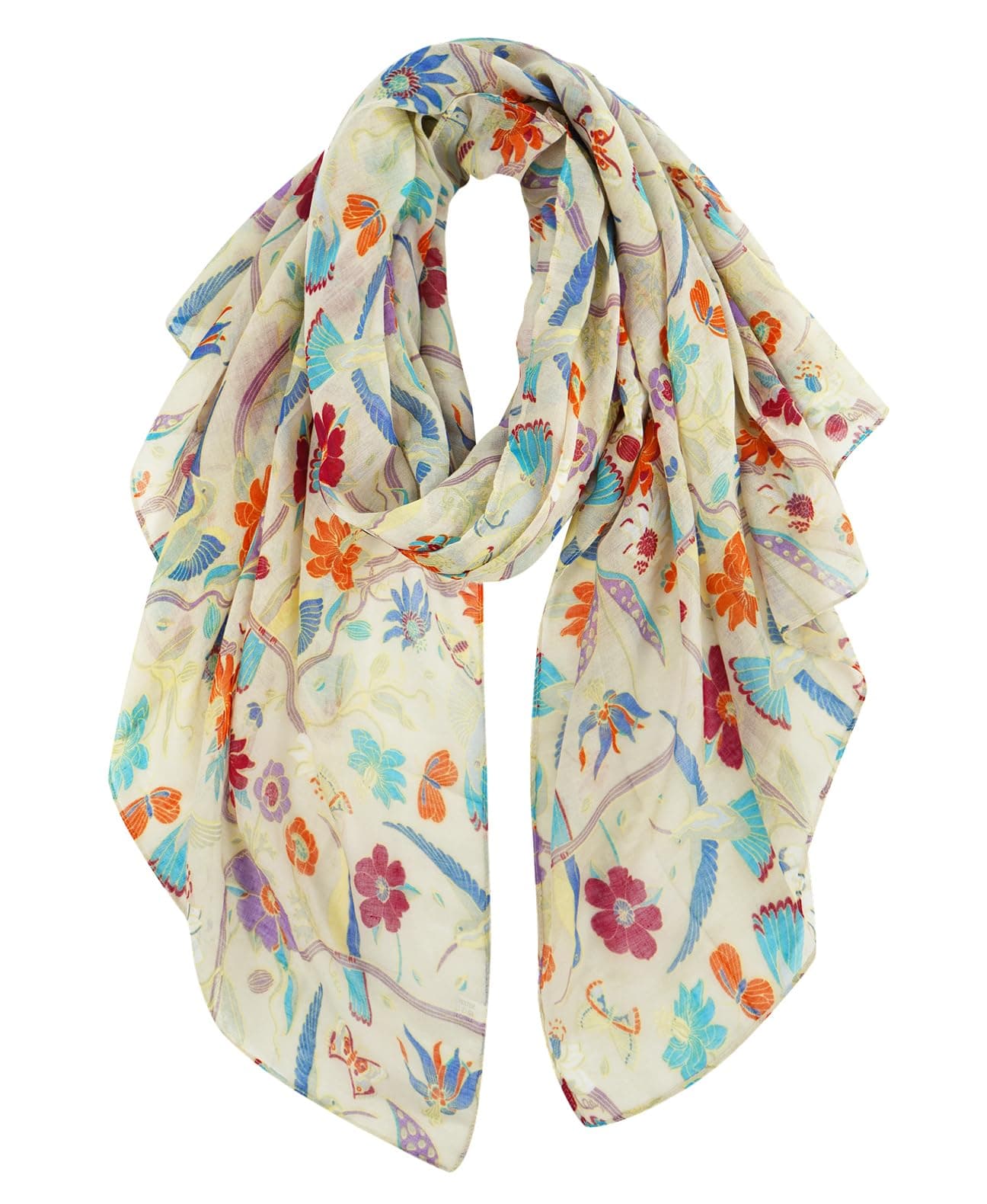 Scarfs for Women Lightweight Floral Birds Print Cotton Scarves and Wraps for Spring Shawl Boho Scarf