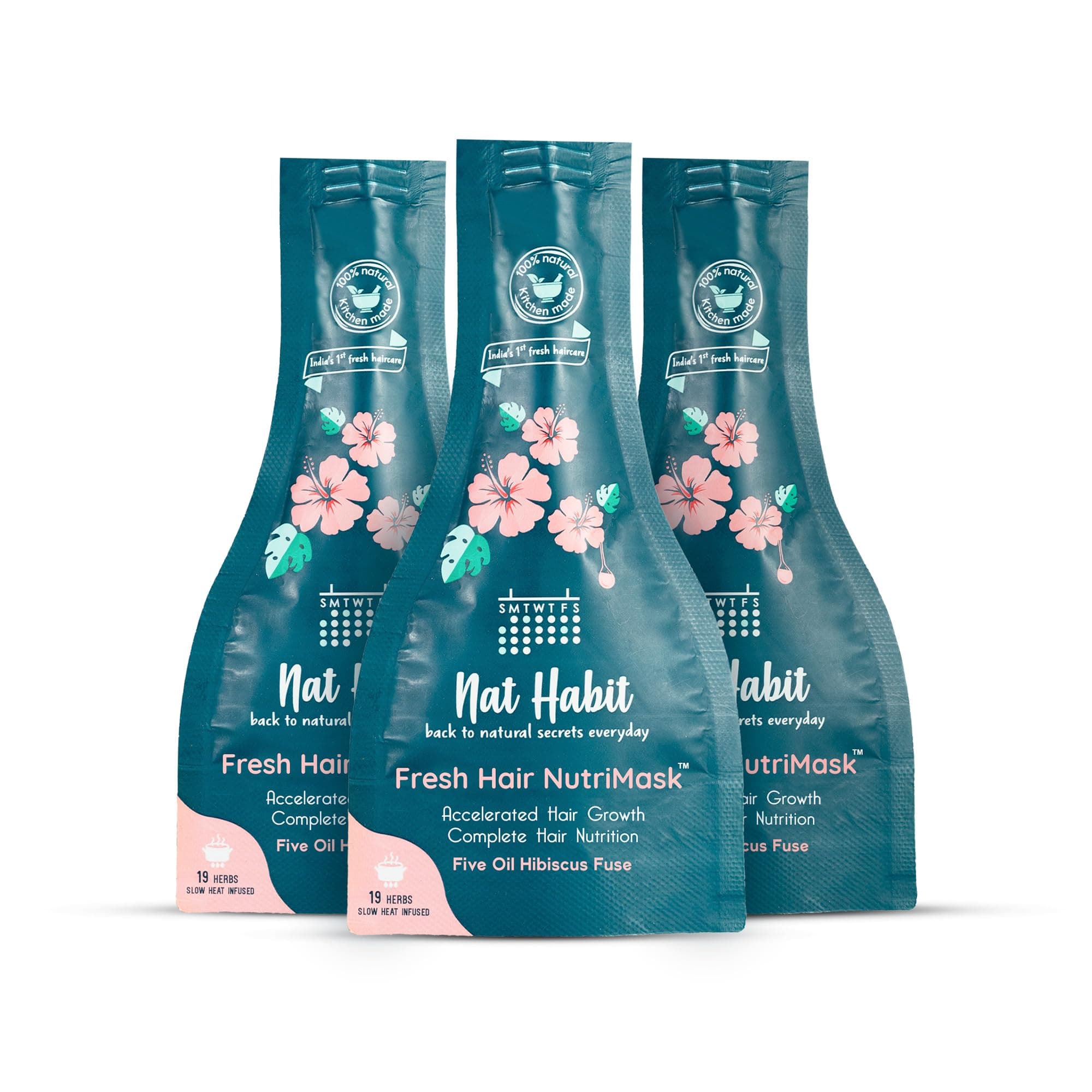 Back To Natural Secrets Everyday 5-Oil Hibiscus Fresh Hair Mask for Growth, Hairfall Control & Smoothening For Dry, Frizzy Hair Treatment, 19 Herbs, Castor, Coconut, Argan,40g (Pack Of 3)