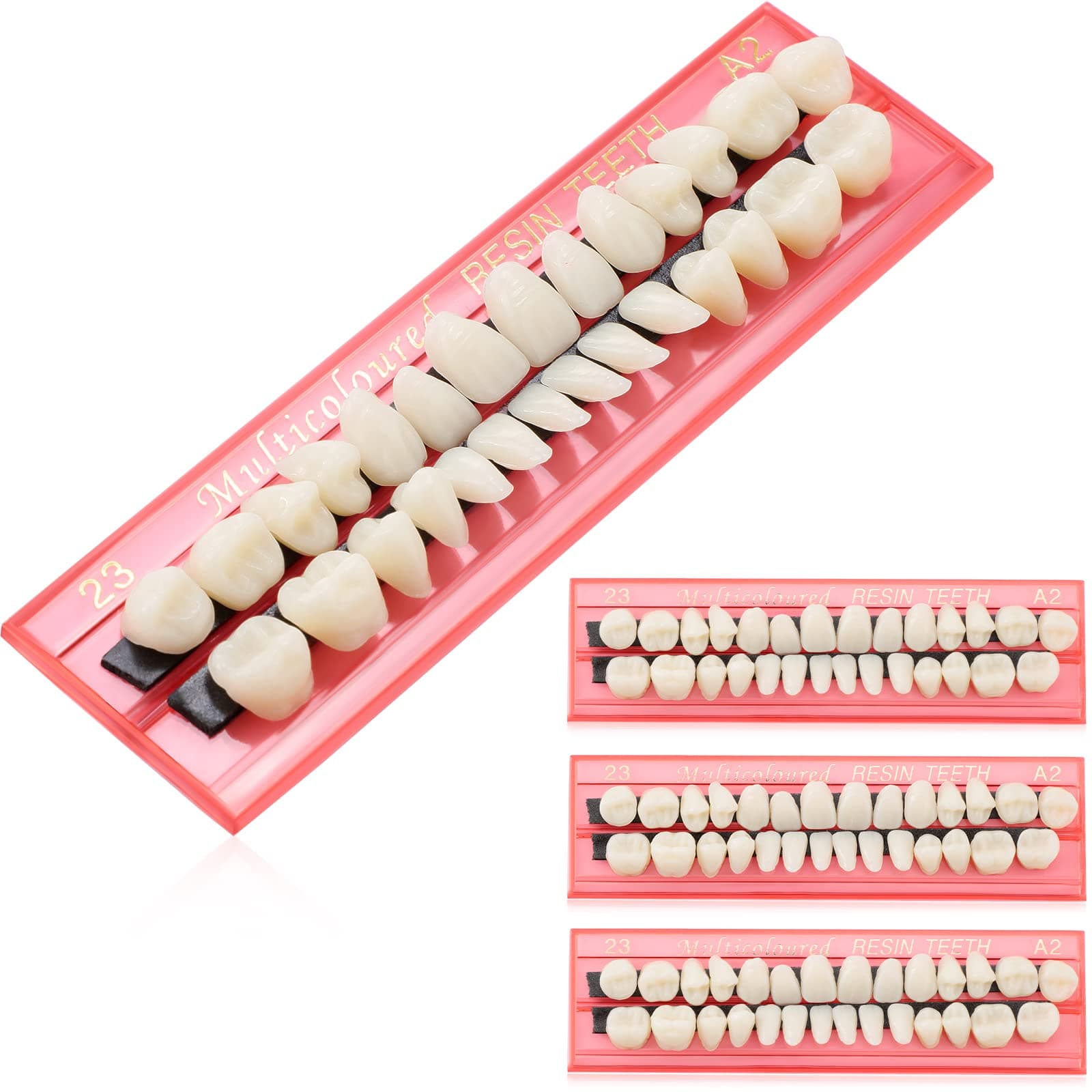 Nuanchu 4 Sets Acrylic Resin Fake Teeth Dental Denture False Teeth Teeth Upper and Lower Synthetic Resin Teeth for Replacement, 112 Pieces, 23 A2