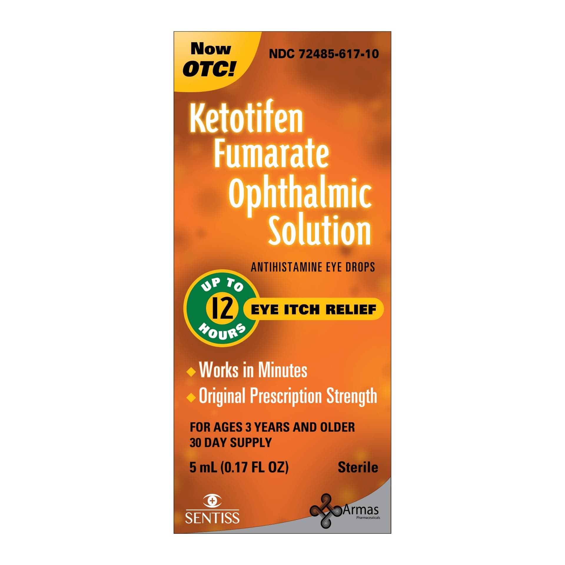 Armas Allergy Eye Drops, Itch Relief, Works in Minutes, Relief for Up to 12 Hours, Prescription Strength, Ketotifen Antihistamine Solution, 30 Day Supply, 0.17 Fl Oz