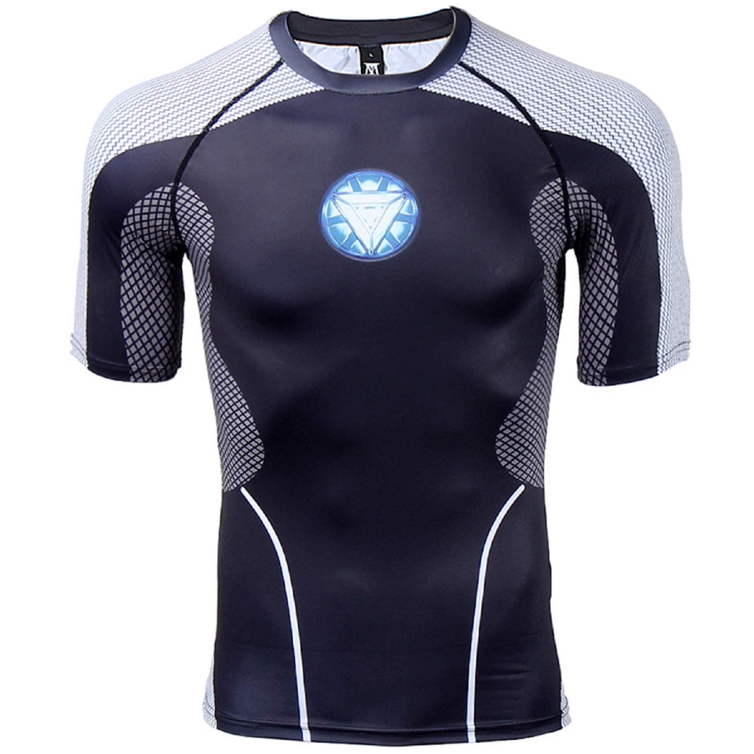 Mens Compression Shirt Superhero Man 3D Printed T Shirts Fitness Tops (Large, Blue Light)