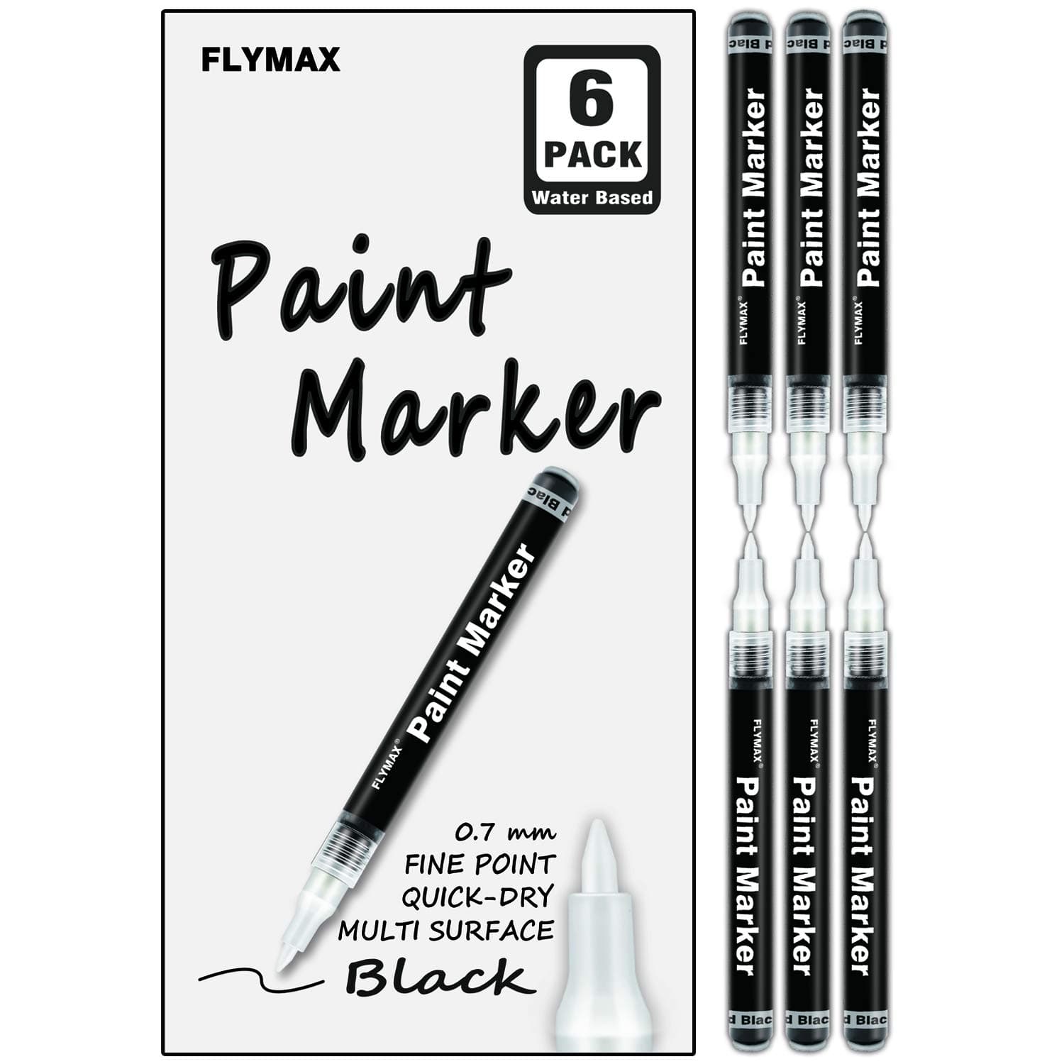 Black Paint Pen for Glass Bottle Rock Leather Plastic Stone Metal Canvas Enamel Plant Art Waterproof Writing Acrylic Permanent Marker Extra Fine tip 6 Pack 0.7mm