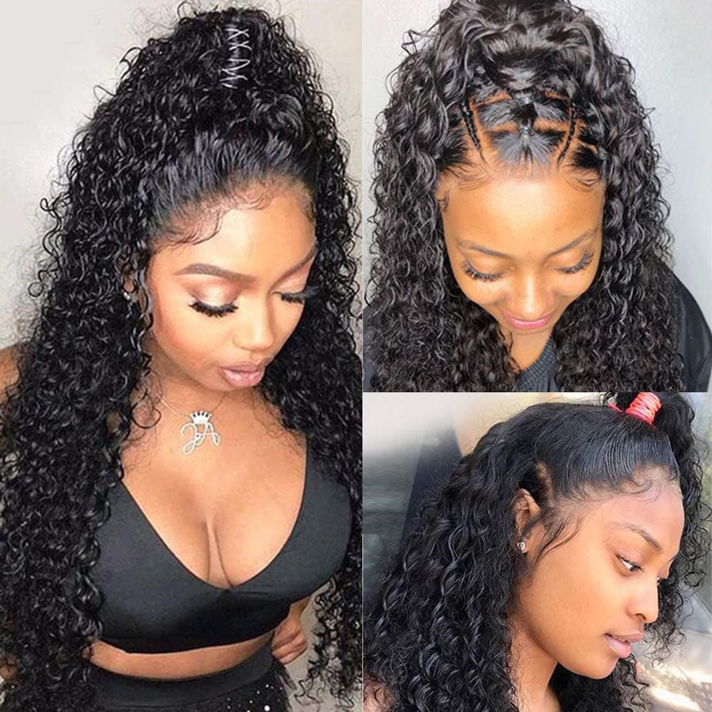 Transparent Lace Frontal Wigs 10A Brazilian Virgin Hair Deep Wave Lace Front Wigs Human Hair with Baby Hair Pre Plucked Curly Frontal Wigs Glueless Wet and Wavy Lace Wigs(24",13X4 deep wave wig)