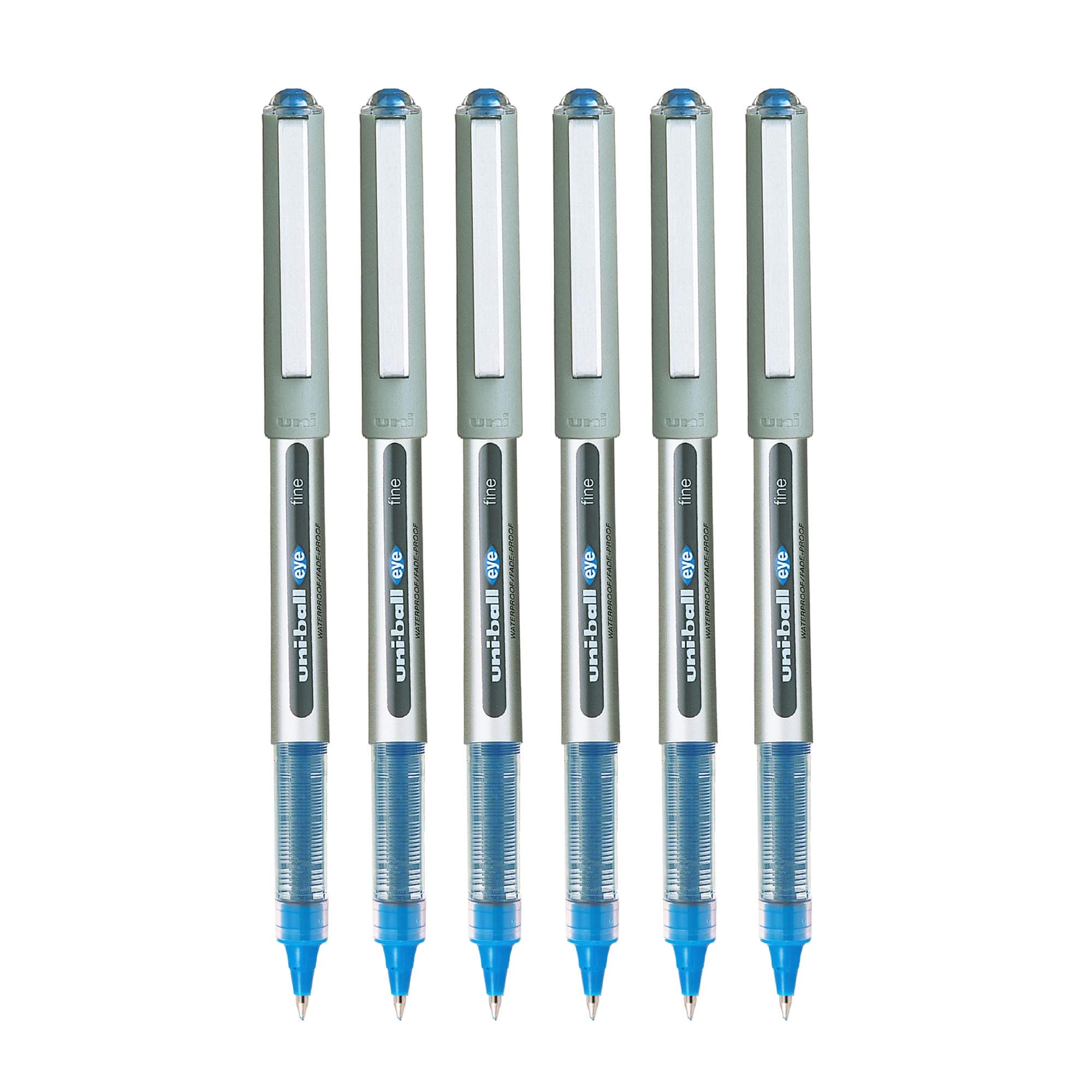 Uniball Eye UB157 0.7mm Roller Ball Pen | Waterproof Pigment Ink | Lightweighted Sleek Body | Long Lasting Smudge Free Ink | School and Office stationery | Blue Ink, Pack of 6