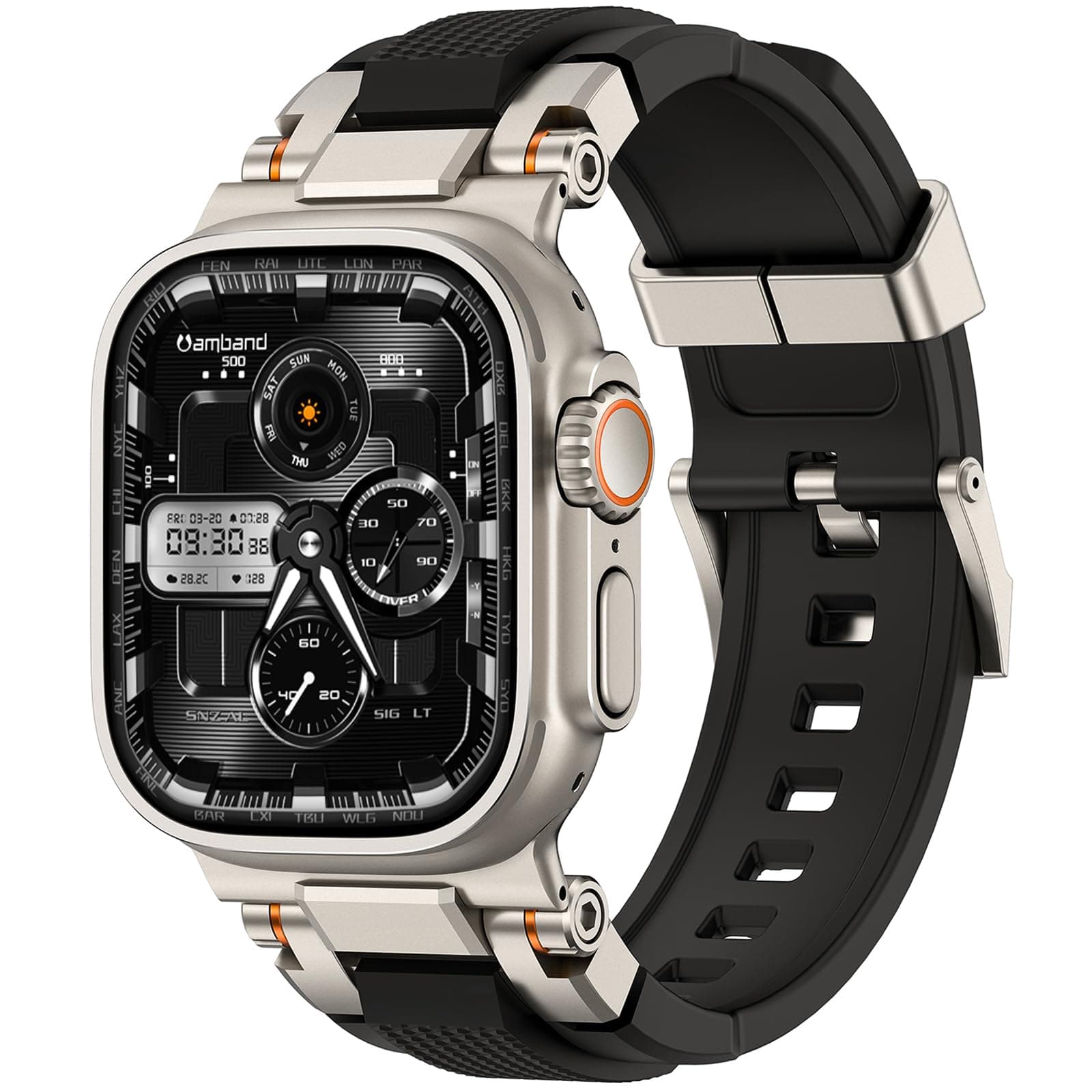 Bands Compatible with Apple Watch Ultra 3/2/1 49mm, M1 Sport Series Rugged Durable Strap with Metal Connector to Match Ultra's Titanium Case for iWatch 49mm Men Titanium/Black