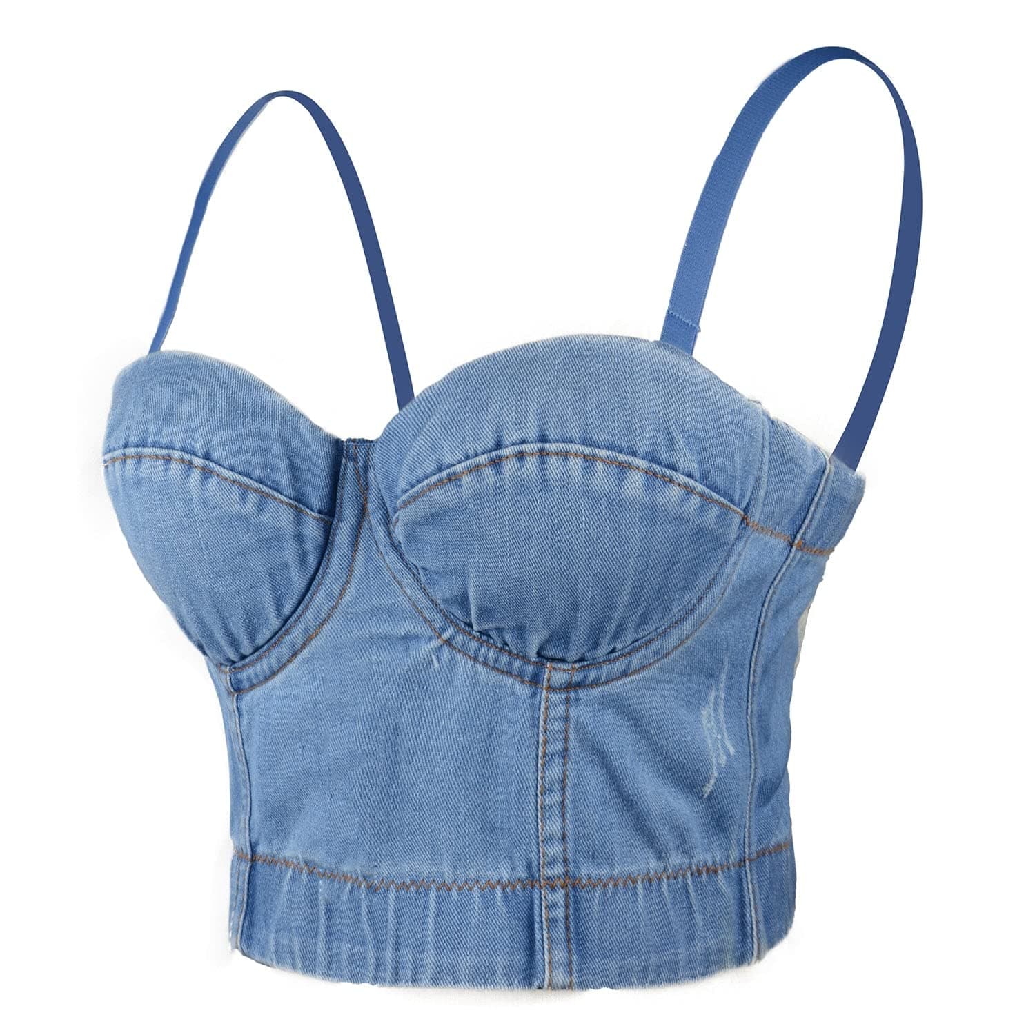 ELLACCI Women's Denim Bustier Crop Top Jean Corset Top Bra with Detachable Straps