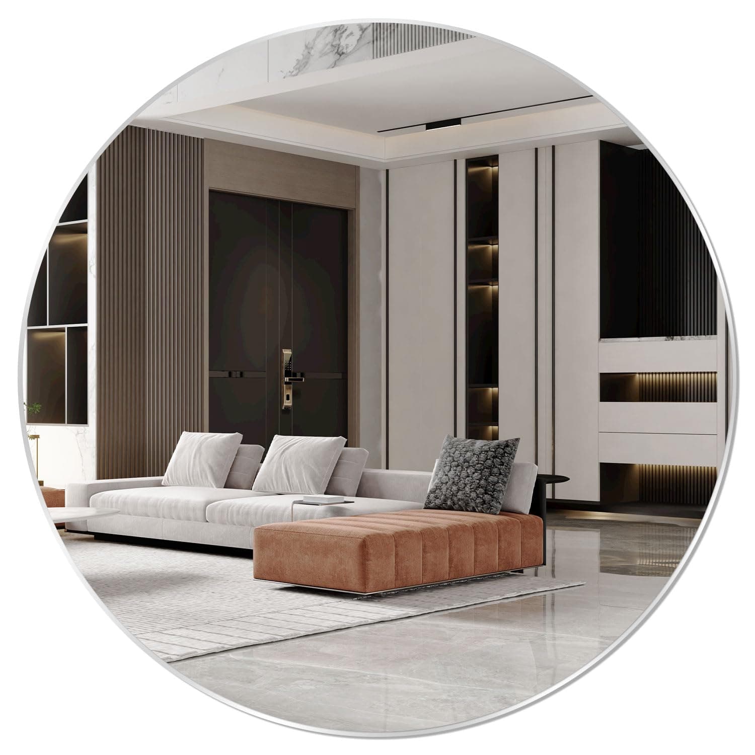 16'' Round Wall Mirror Circle Self Adhesive HD Large Glass Circle Mirror Tile for Wall, Bathroom, Bedroom, Living Room, Door etc