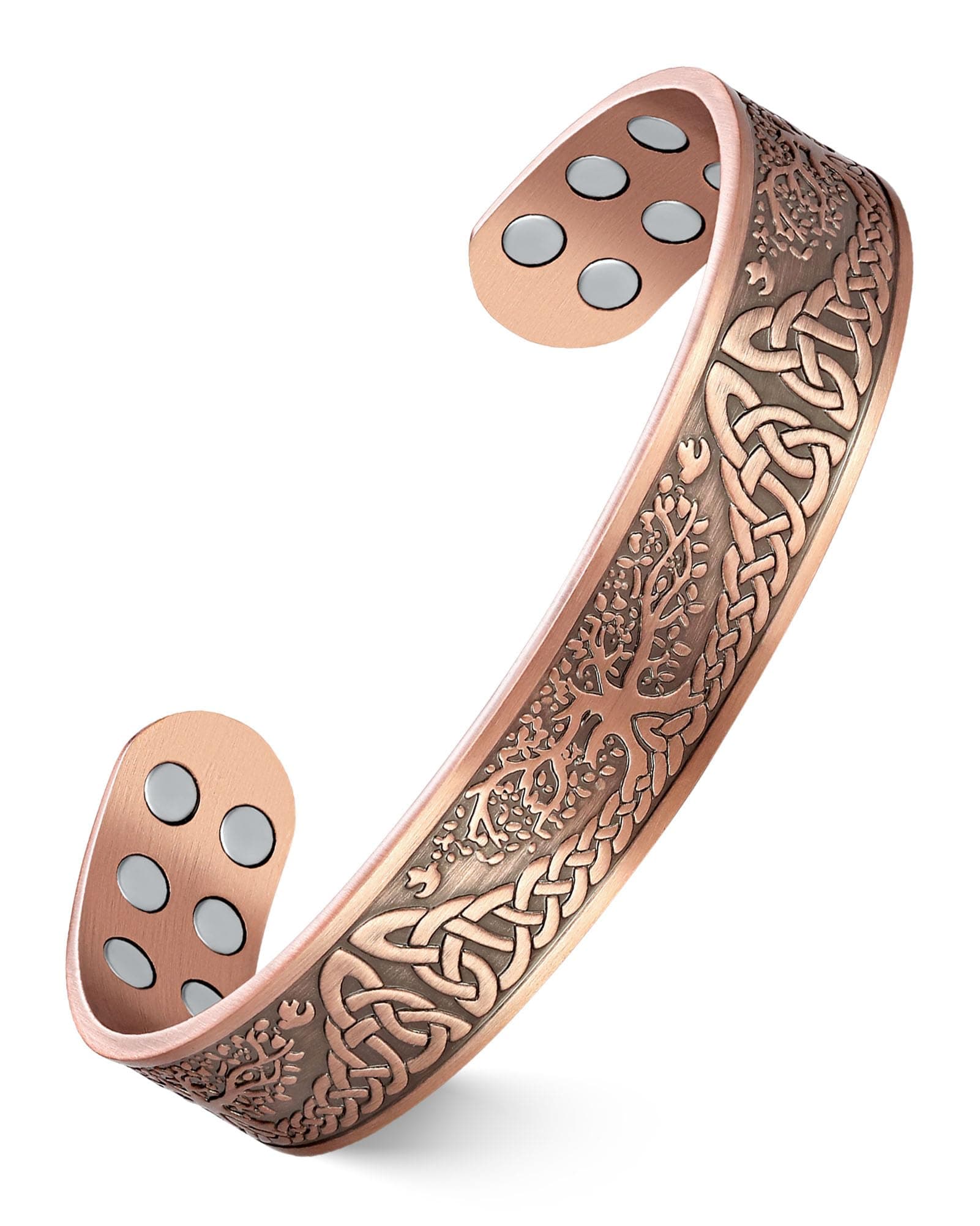 Feraco Pure Copper Bracelet for Men Women, Ultra Strength Magnetic Cuff Bangle for Men Women with 3500 Gauss Neodymium Magnets, 99.99% Copper Life Tree Jewelry, Adjustable