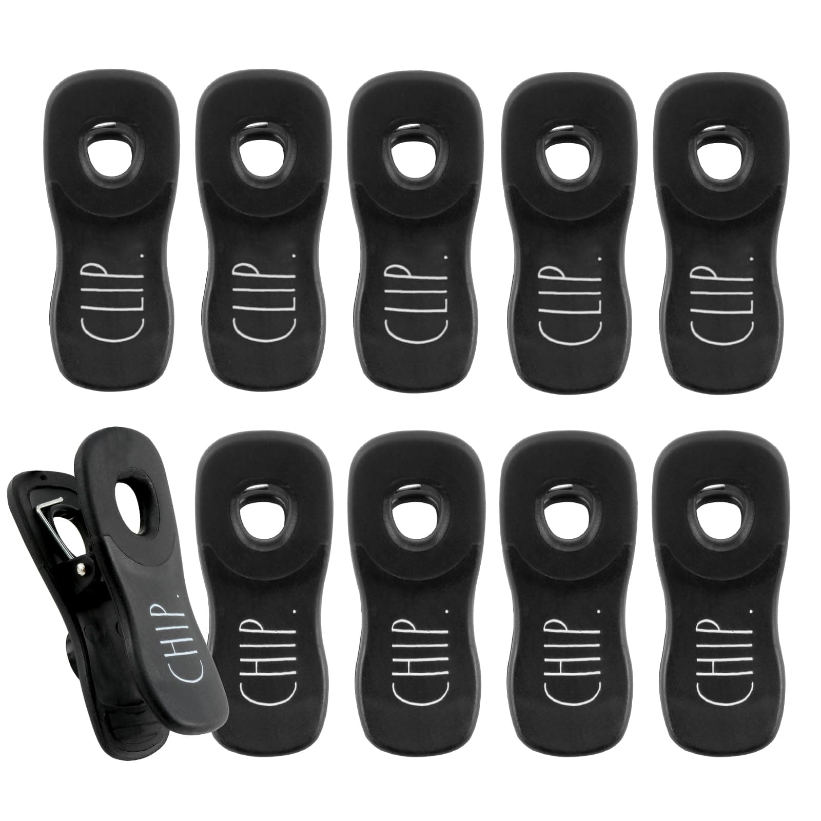 10 Pc Bag Clips with Magnet- Food Clips, Chip Clips, Bag Clips for Food Storage with Air Tight Seal Grip for Bread Bags, Snack Bags and Food Bags (Black)
