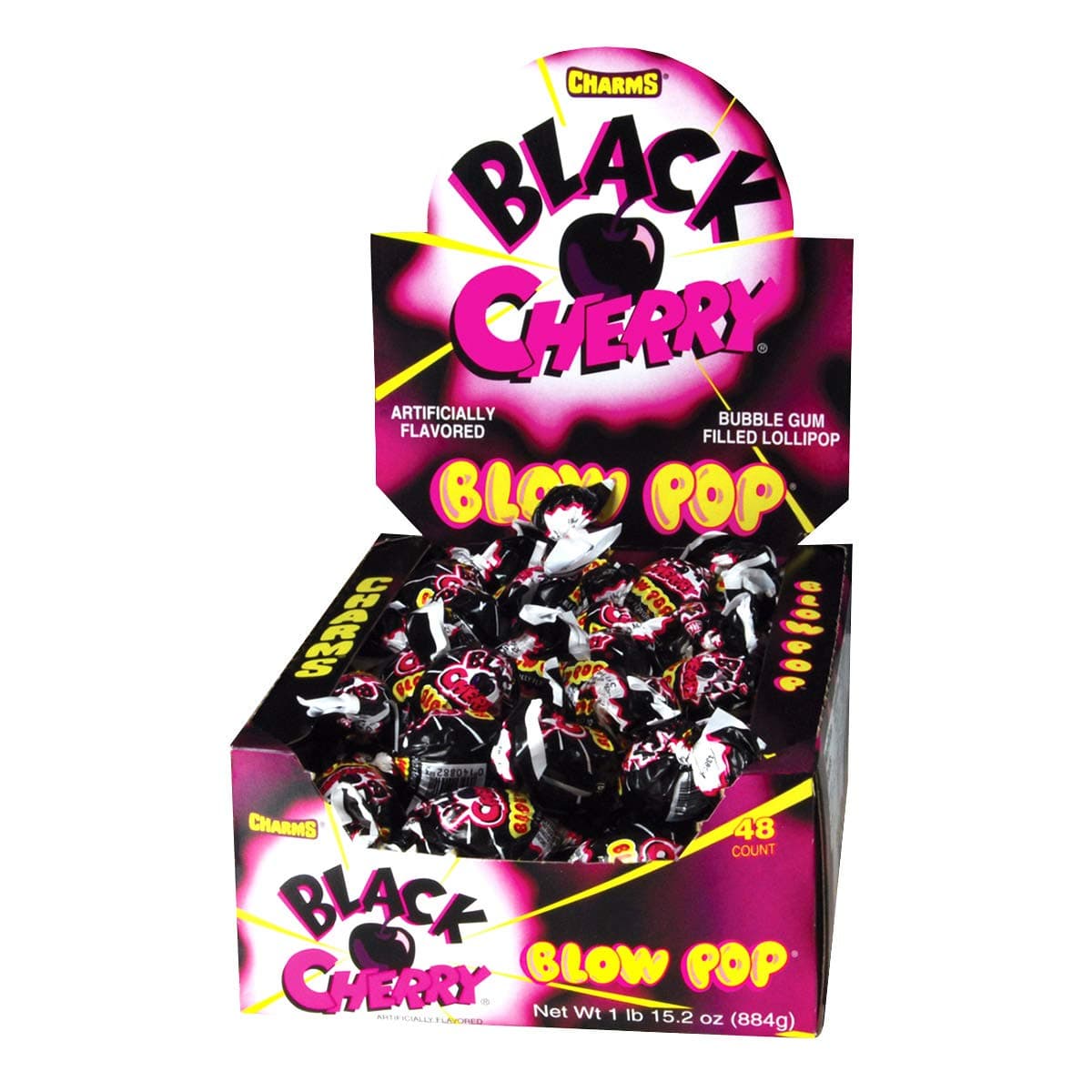 Charms Blow Pops, Black Cherry Flavor, Box of 48 Counts 3888 (Pack of 1)