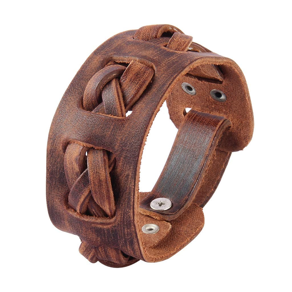 GelConnie Leather Cuff Bracelet Punk Braided Bracelets Rock Leather Wristbands Faux Mens Leather Bracelet Gothic Viking Bangle Adjustable Wrap Bracelet for Women,Men