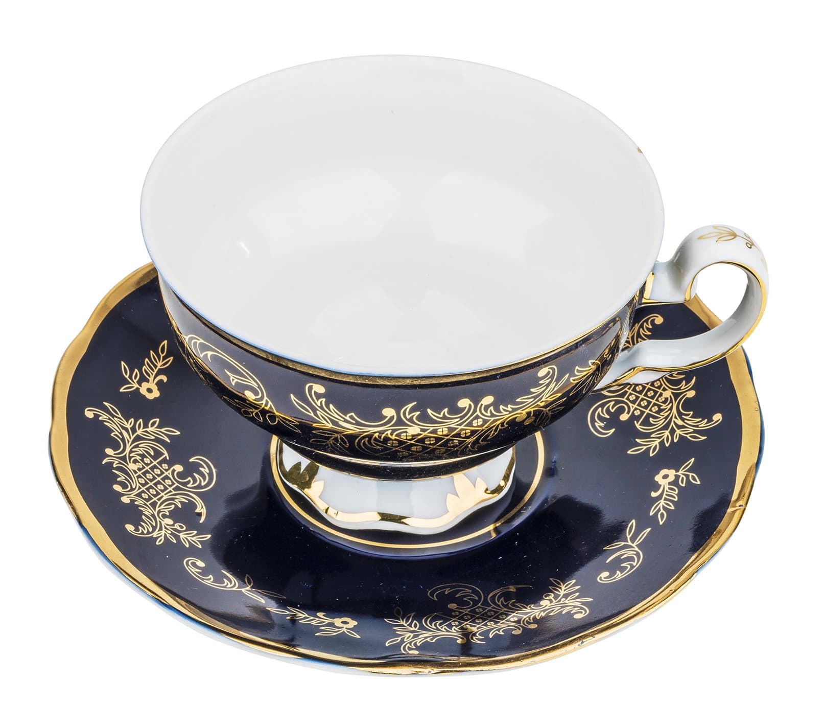 Fine Porcelain “Royal Blue” Tea Cup and Saucer Set, Vintage Royal Coffee Cup Set, Ceramic Breakfast Tea Service, 6 Cups + 6 Saucers