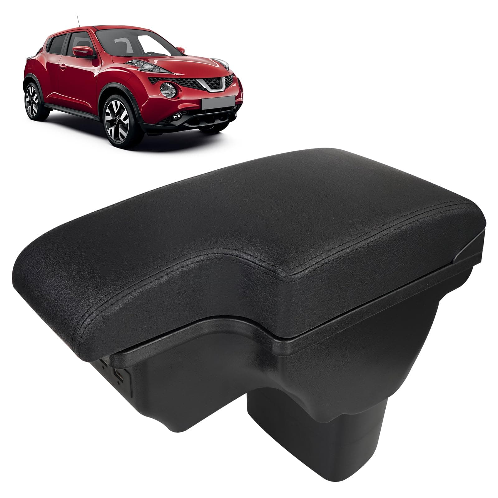 Consoles Armrest Compatible with Nissan Juke 2010-2017 Center Console Box Armrest Box USB Charge Black