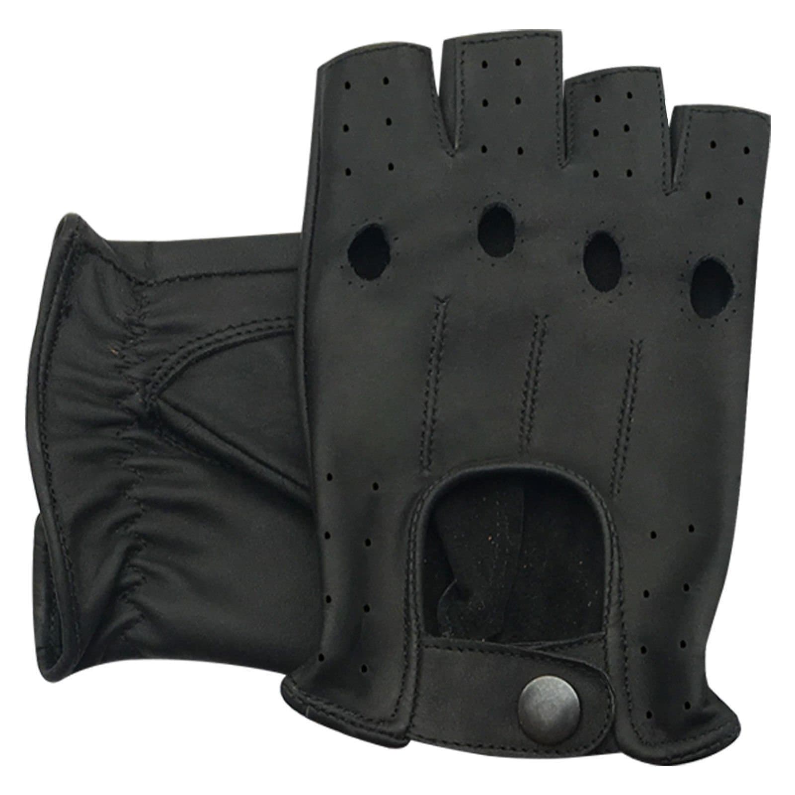 Half Finger Unisex Genuine Leather Driving Gloves Dress Fashion Dressing Winter Gloves (Medium, Black)