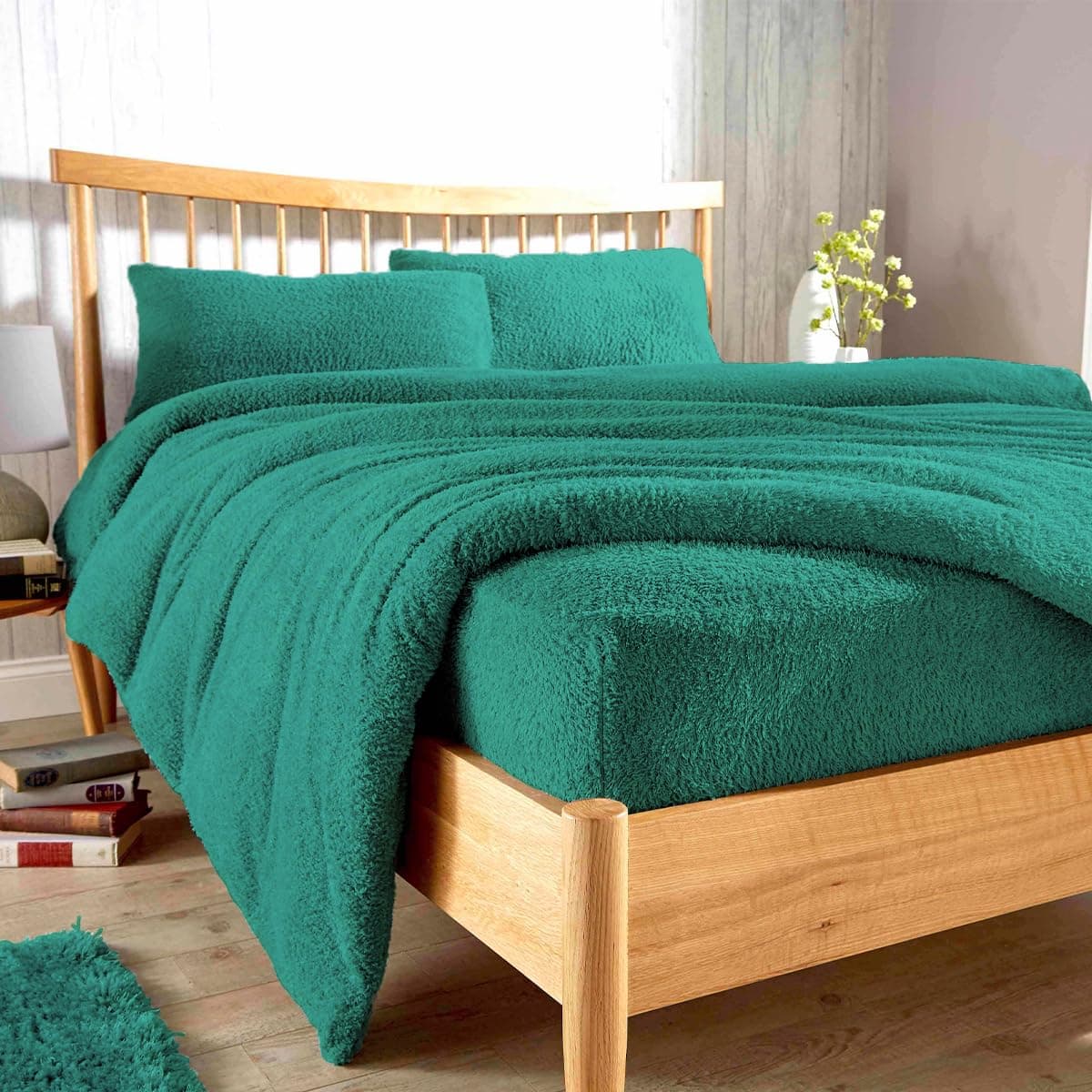 Linen Nook Teddy Fleece Fitted Sheet Single – Warm Thermal Soft Fluffy Bed Sheets – Extra Deep Fitted Sheet 30cm Secure Fit – Thermal Bed Sheets (Teal,Single | Fitted Sheet)
