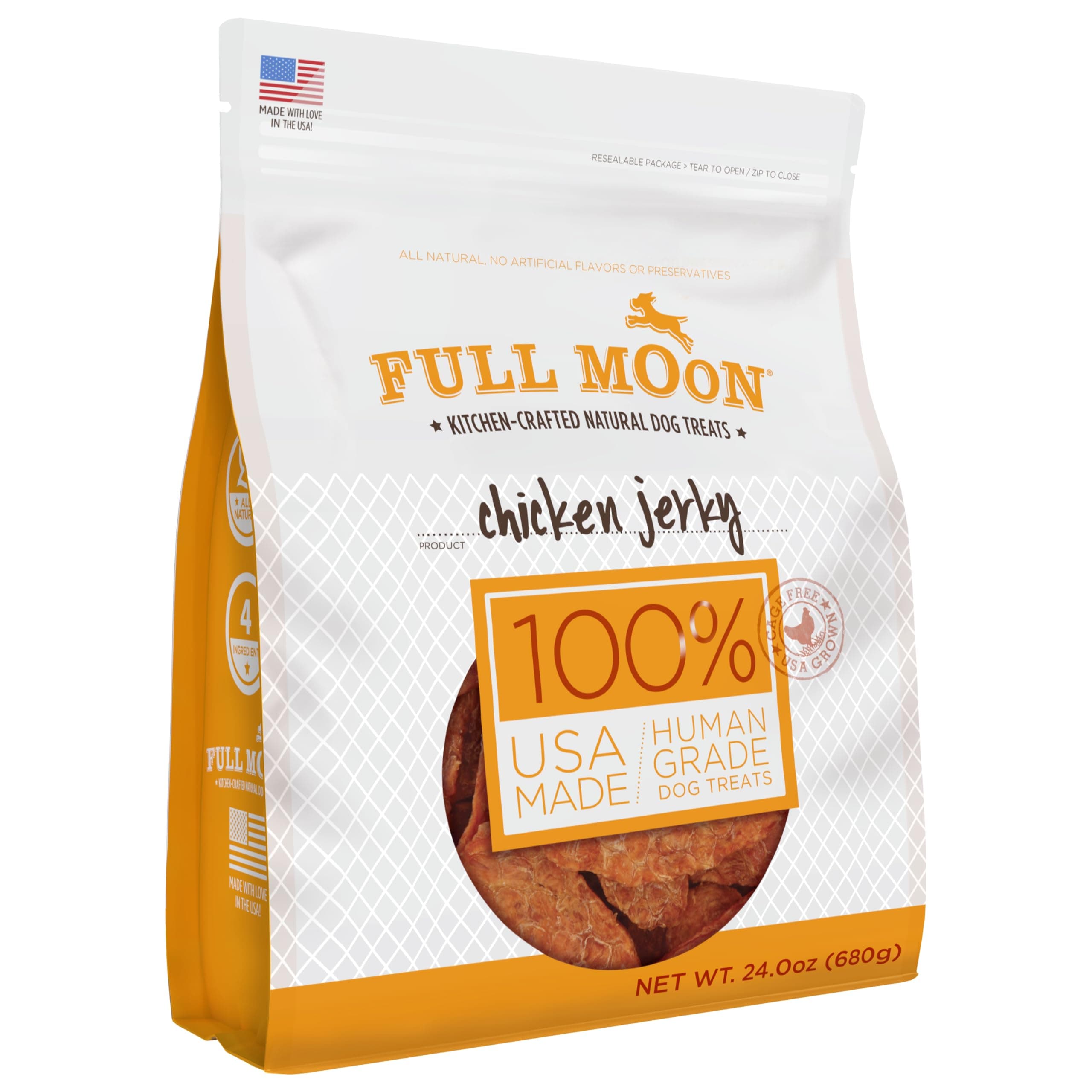 Full Moon Chicken Jerky Healthy All Natural Dog Treats Human Grade Made in USA Grain Free 24 oz