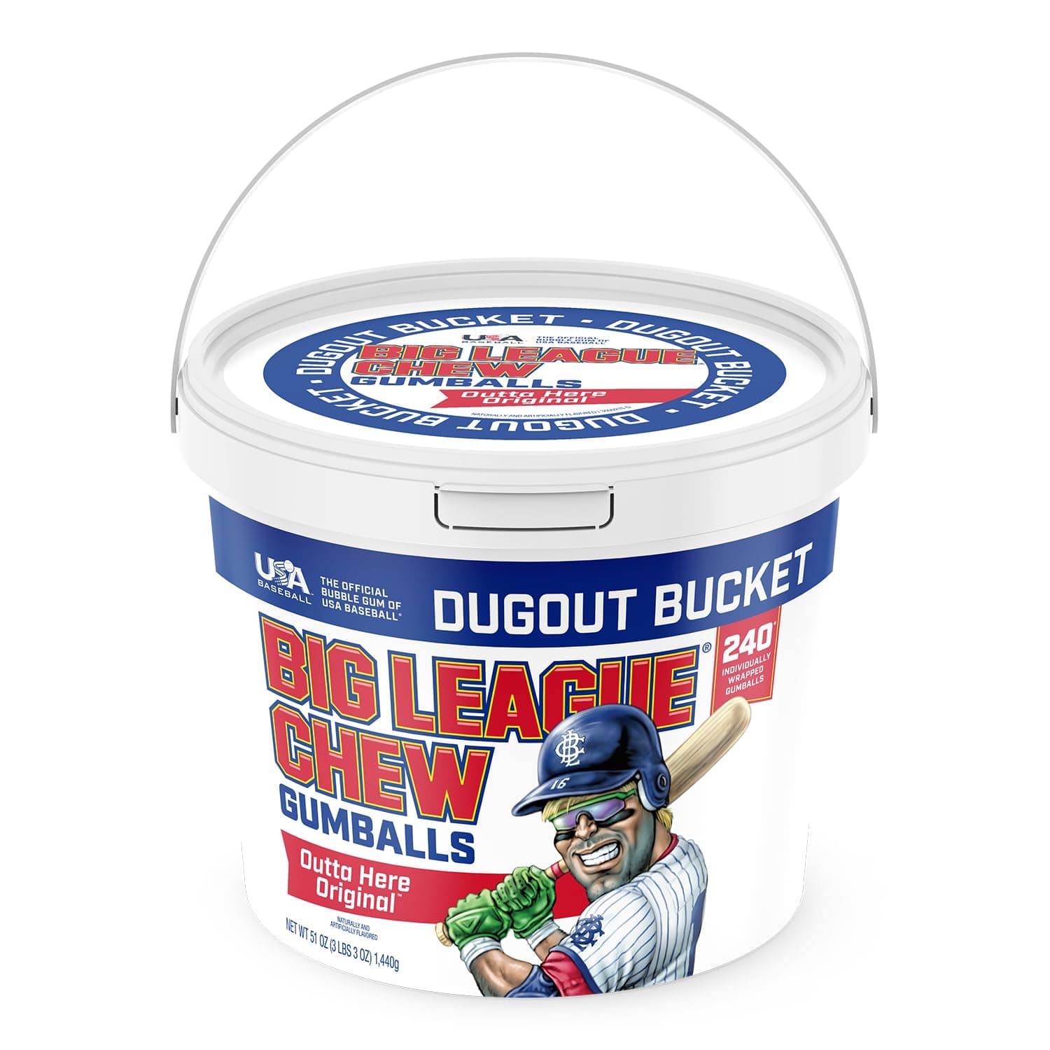 Big League Team Rally Bucket 240 Individually Wrapped Gumballs Net Wt. 50.8 oz
