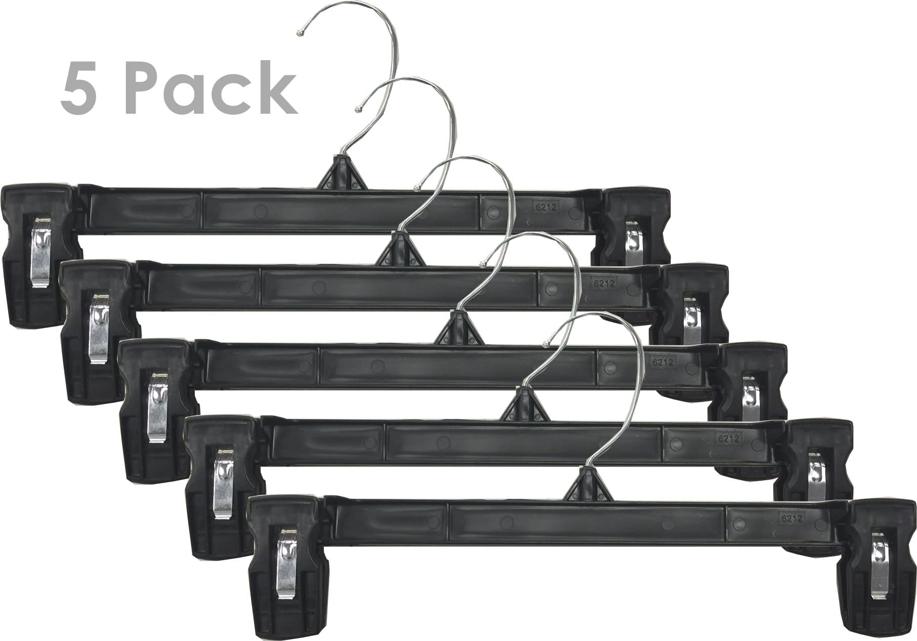 Household Mall Pinch Grip Hangers - 12" Black Break Resistant Pants Hangers with Chrome Swivel Hook and Pants Clips - 5pcs Pants Hangers