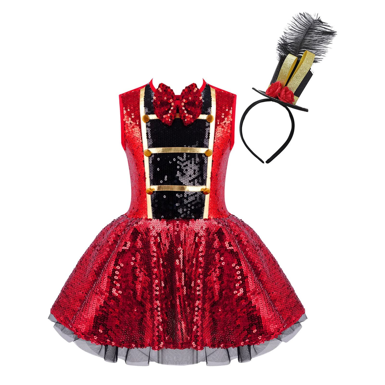 Girls Circus Ringmaster Outfits Halloween Sequin Tutu Leotard Dancewear for Kids Dress-Up