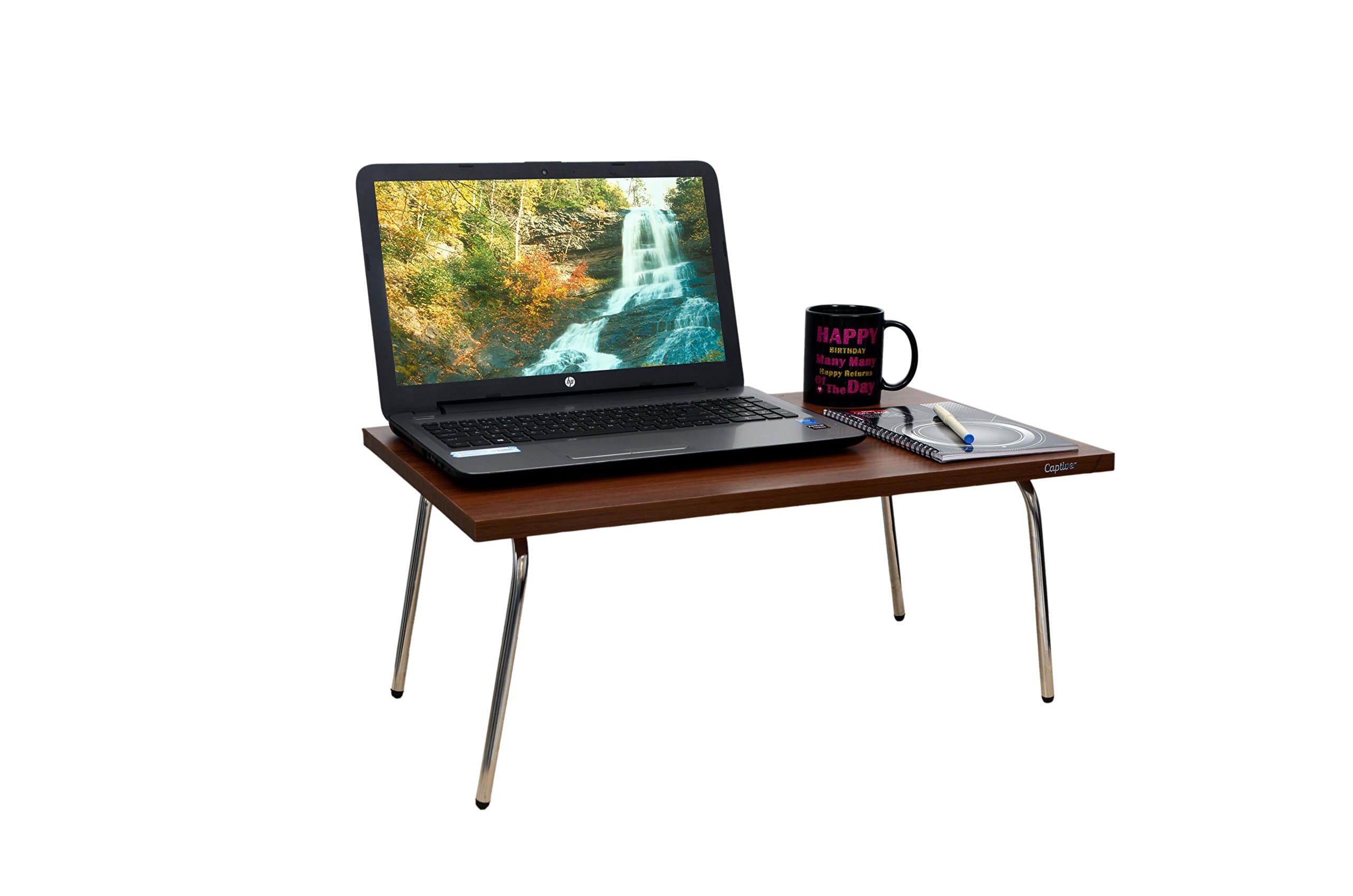 Captiver Vega Engineered Wood Bed Laptop Cum Study Table (Classic Walnut 60X35 Cm) Storage Invisible Sofa Breakfast Large Craft Stand Lapcare Lap Working Game Doraemon Pooja