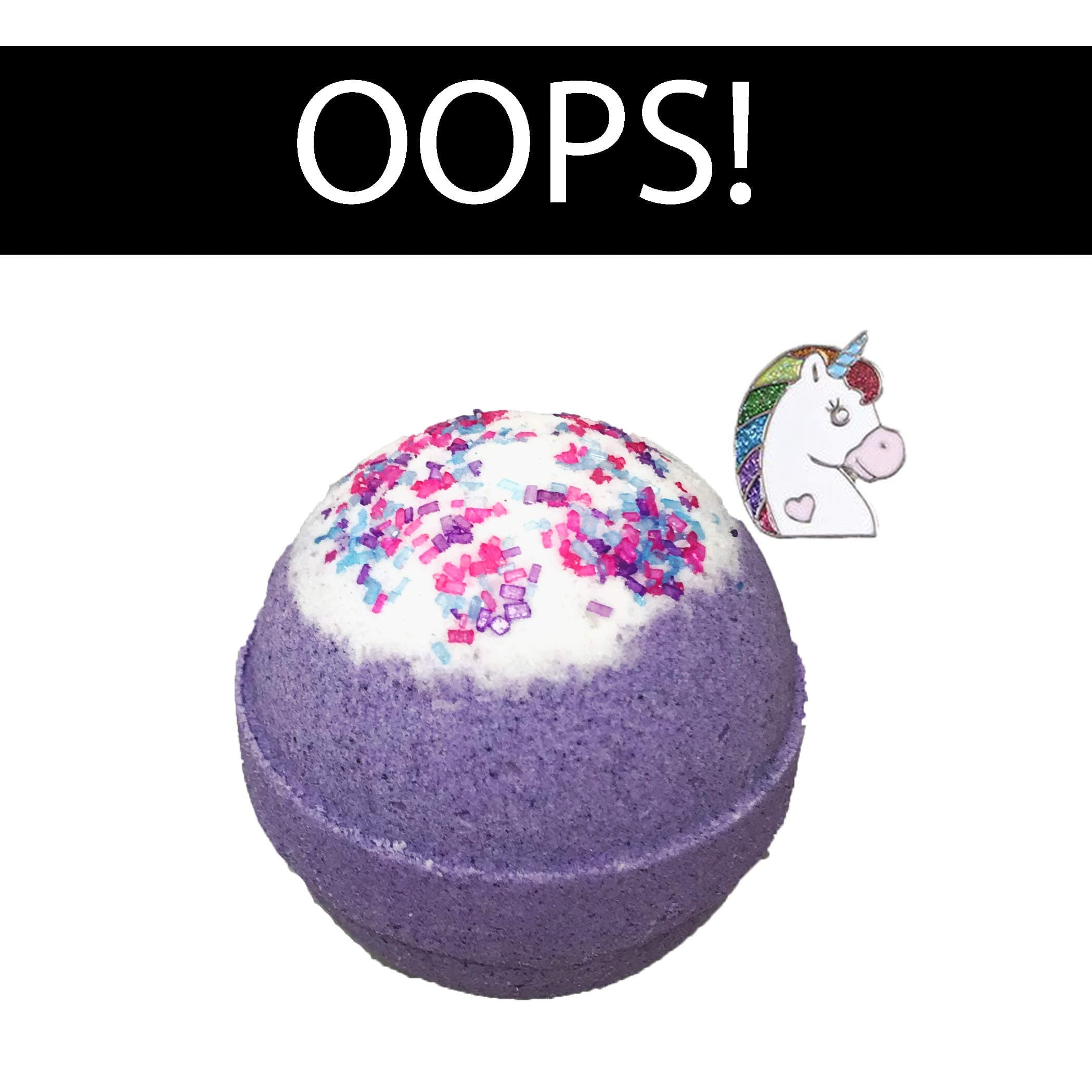 Oops Unicorn Bubble Bath Bomb with Surprise Necklace Inside for Girls. Has Cosmetic Imperfections. Large Scented Spa Fizzy, Fun Color, Lush Scent, Kid Safe, Vegan, Hand made in USA