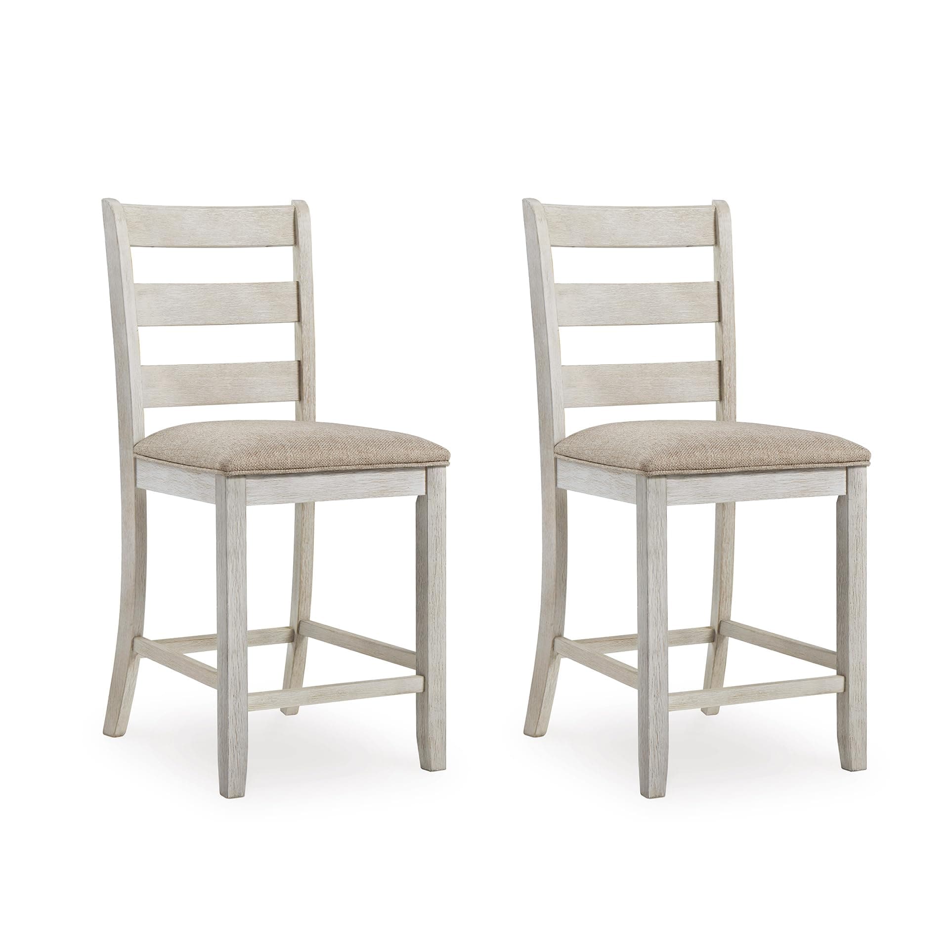 Signature Design by Ashley Skempton | 2-Count 24" Counter-Height Upholstered Bar Stools – Coastal Chic Ladder-Back, Antique White