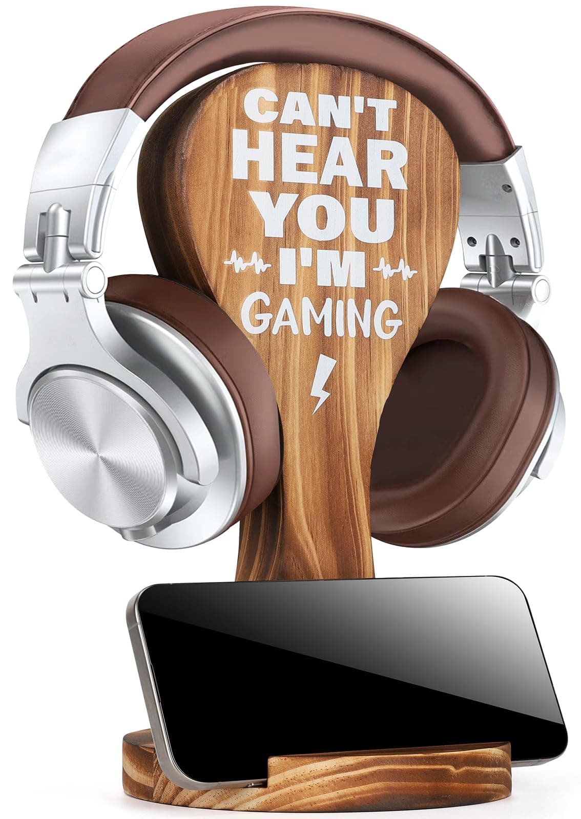 Gamer Gifts Teenage Boys - Gaming Christmas Birthday Gifts for Teen Boy Men Boyfriend, Wood Gaming Desk Accessories Headset Wood Sign Stand for Gamer Room Decor, Can't Hear You I'm Gaming