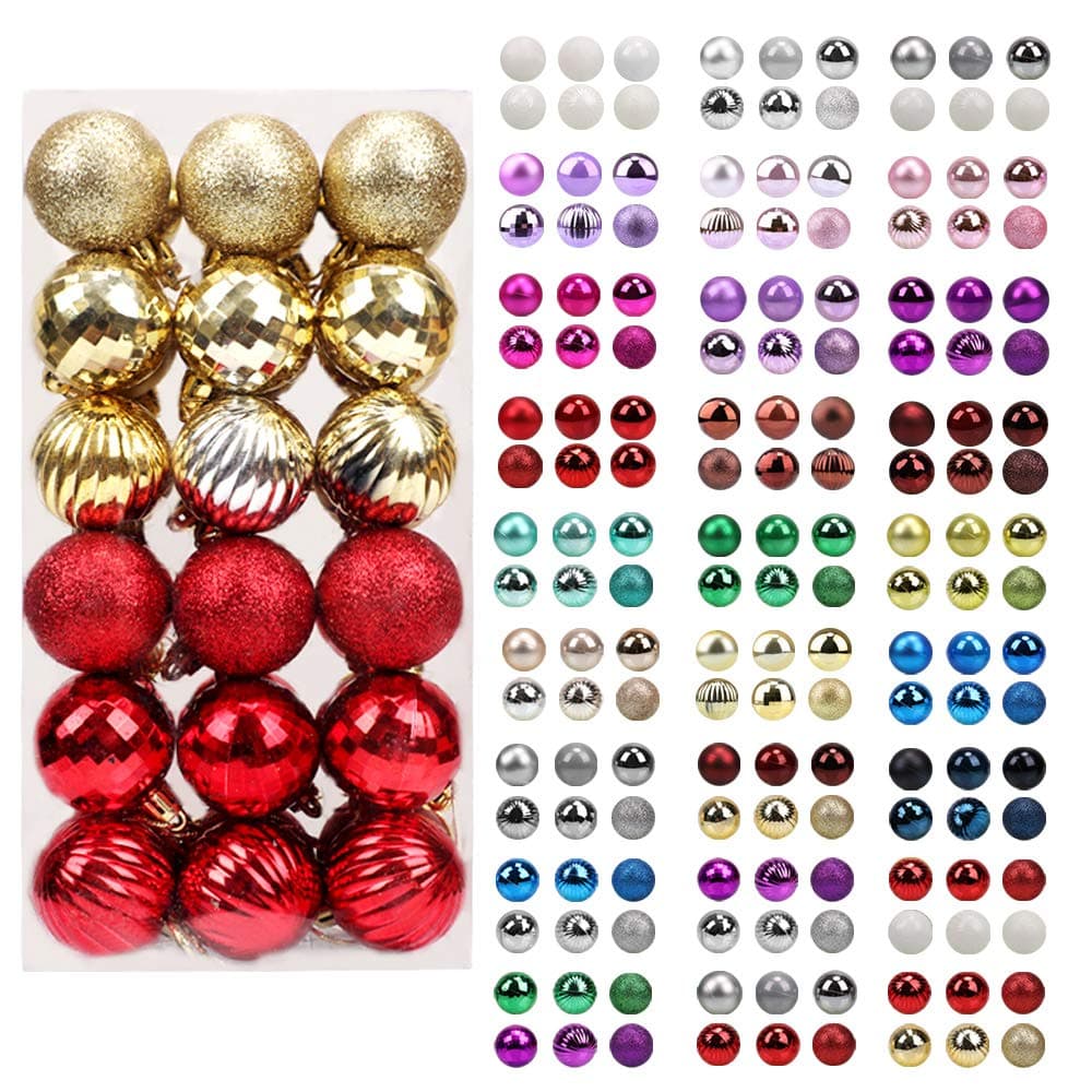 walsportChristmas Balls Ornaments for Xmas Tree, 36ct Plastic Shatterproof Baubles Colored and Glitter Christmas Party Decoration 1.6inch Set
